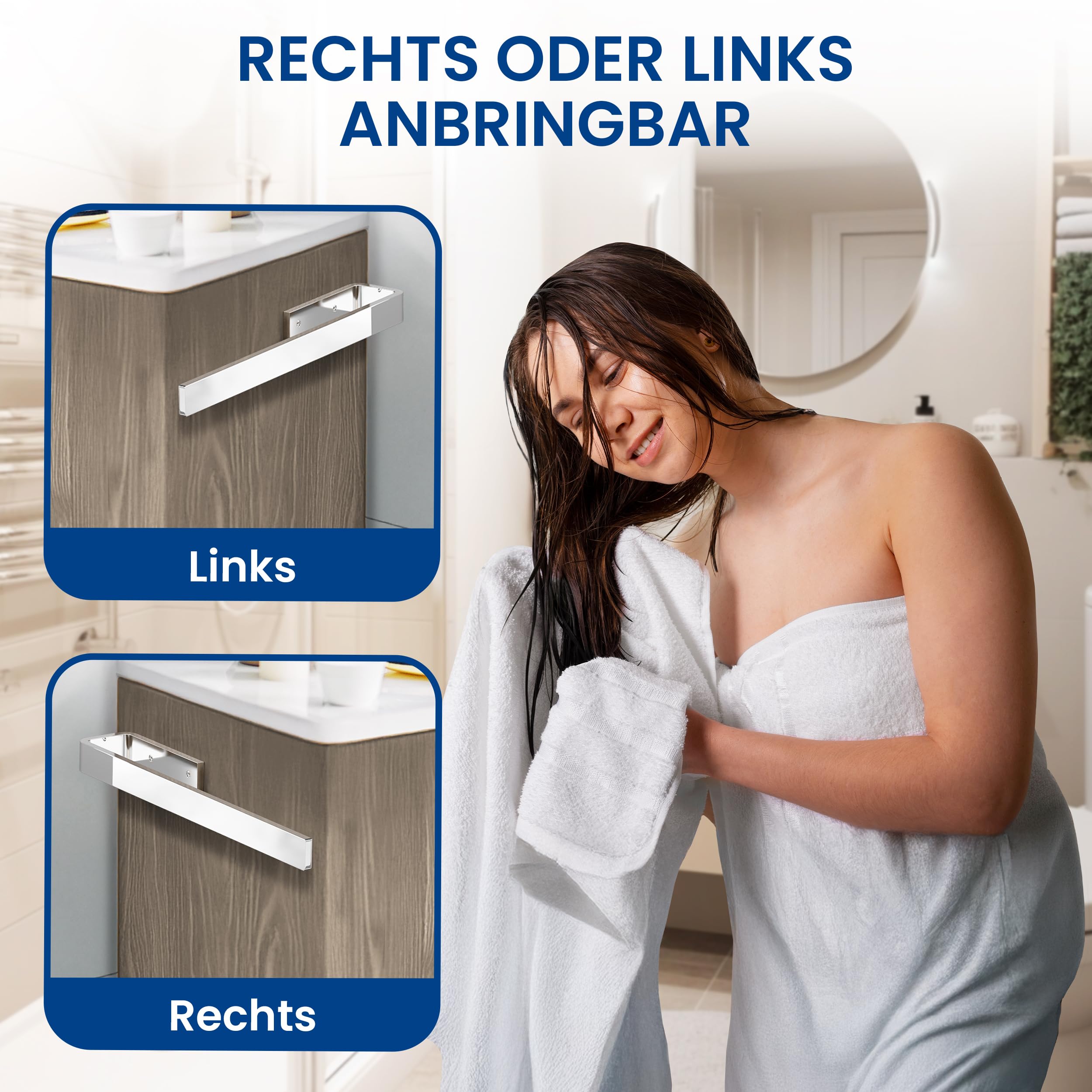 rtmr Handtuchhalter Schrankmontage, zum Bohren, Chrom, Premium Gästehandtuchhalter aus Aluminium, 38 cm, Handtuchstange, platzsparend, Ideal für Bad & Gäste-WC