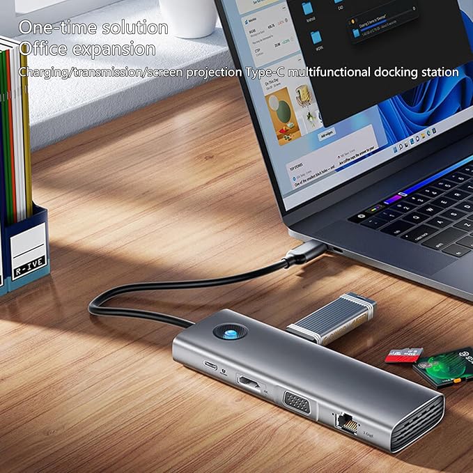 Adaptador USB C Hub 10 en 1 con Video Ethernet PD100W miniatura 5