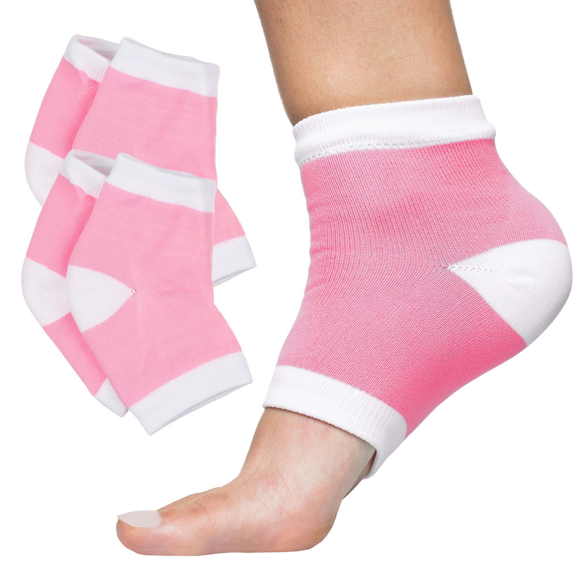 ZenToes Moisturizing Heel Socks 2 Pairs Gel Lined toeless spa Socks to heal and Treat Dry, Cracked Heels (Cotton, Pink)