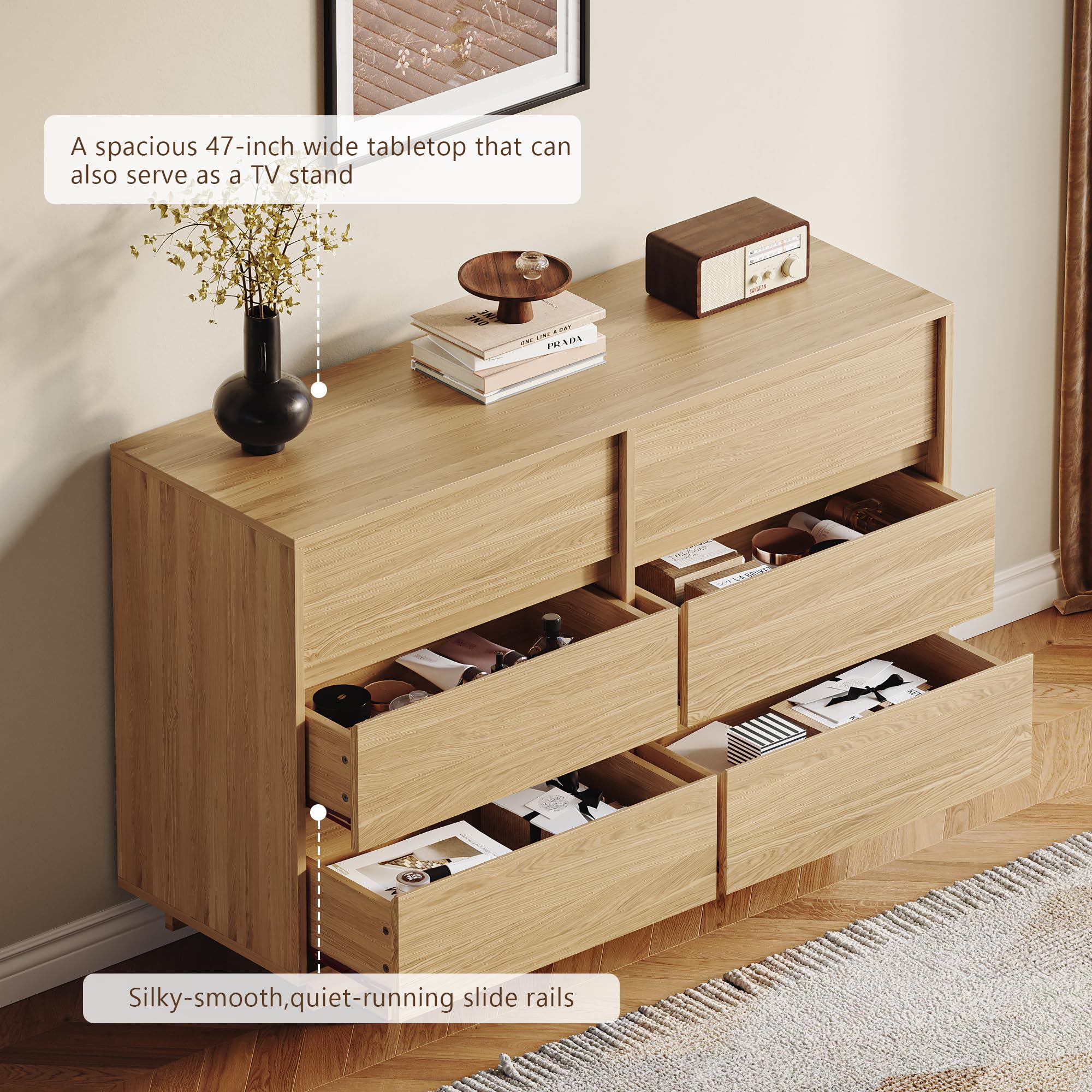 dresser cheap HOUROM Oak for Bedroom, 47in Modern 6 Drawer Chest of Drawers YGroup_15079705739629 Vintage Toys, Collectible BARBIE The double dresser features Size:Large (14)