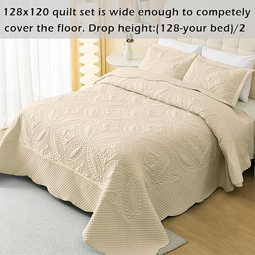 Miniatura 10 de Colcha tamaño King de 106 x 96 pulgadas, edredón de 3 piezas King con 2 fundas, juego de edredón ligero verde salvia para todas las estaciones,