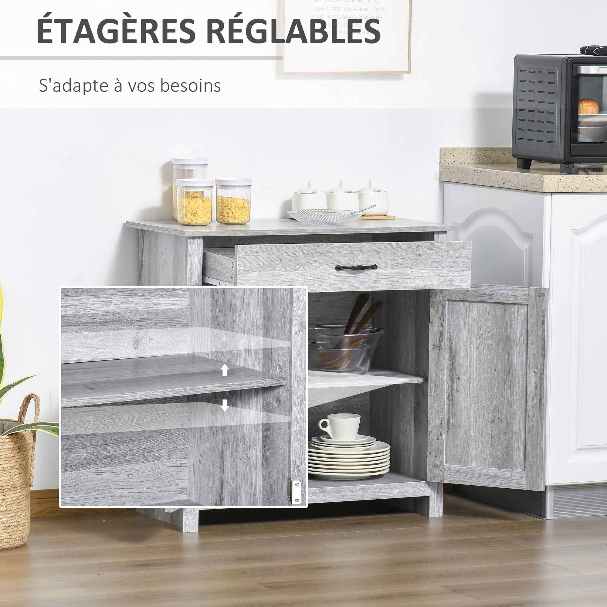 HOMCOM Vrijstaande Kast Opbergkast Multifunctionele Kast Archiefkast Dressoir 2 Lades 2 Deuren E1 Spaanplaat~137ci7pp9tg01