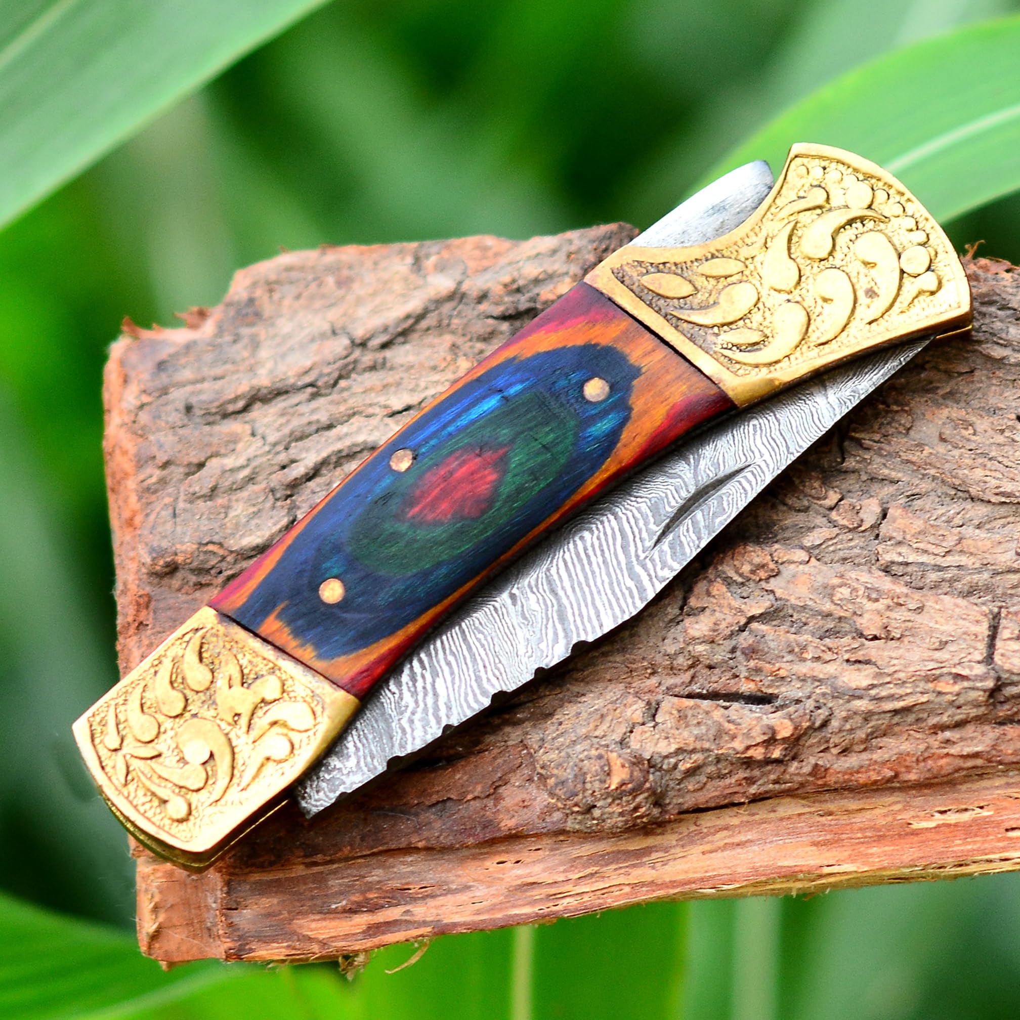 PAL 2000 KNIVES Coltello tascabile pieghevole in acciaio Damasco fatto a mano personalizzato con fodero 3151