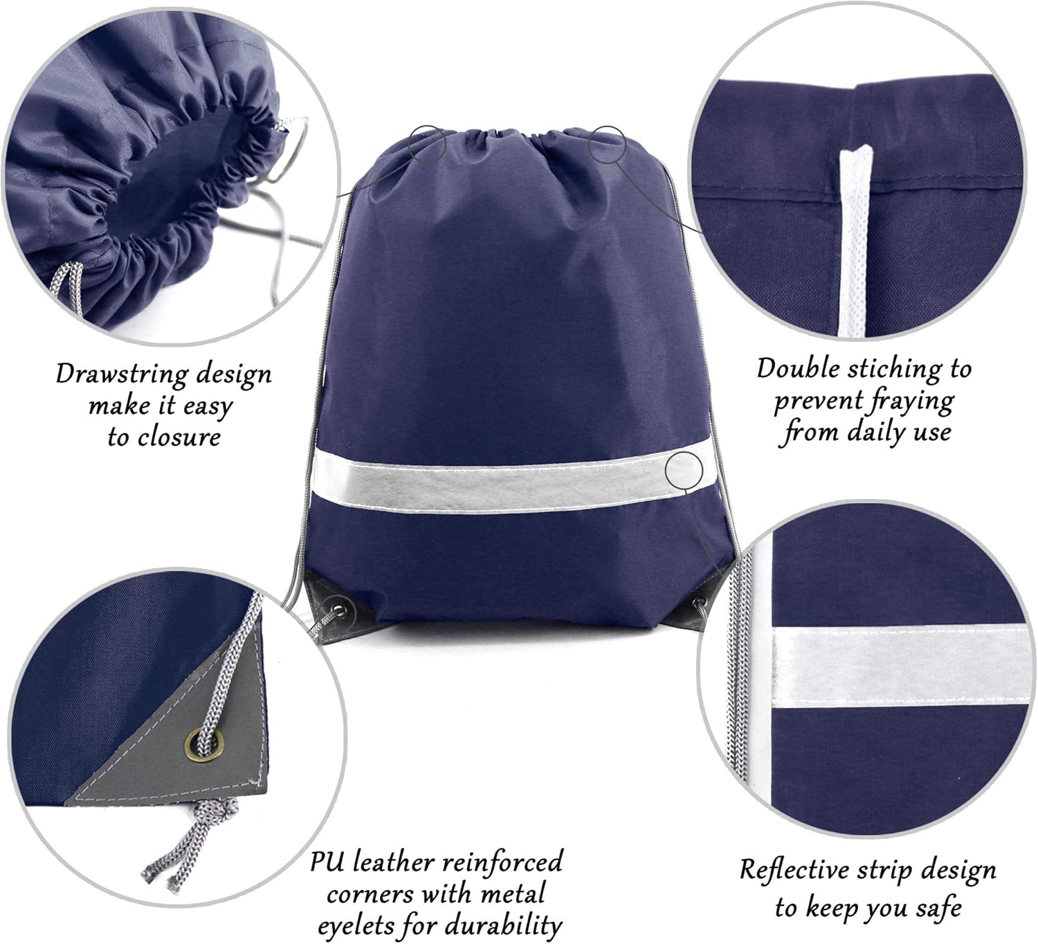 BeeGreen 20 Pieces Navy Blue Drawstring Backpack Bags Wholesale, Reflective String Bag DIY for Women and Men - Image 4