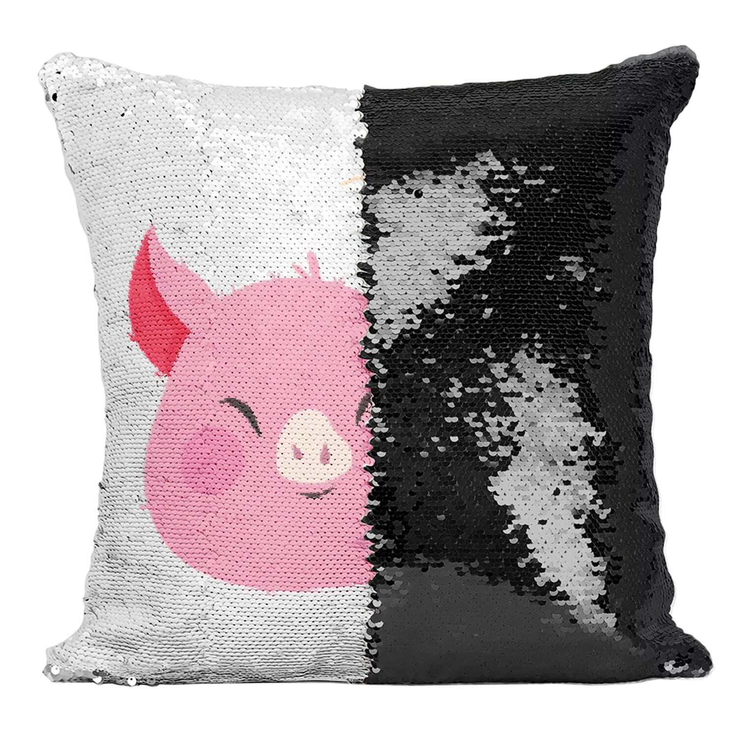 Coussin Paillettes Noir Cochon Illustration Zodiaque Brillant