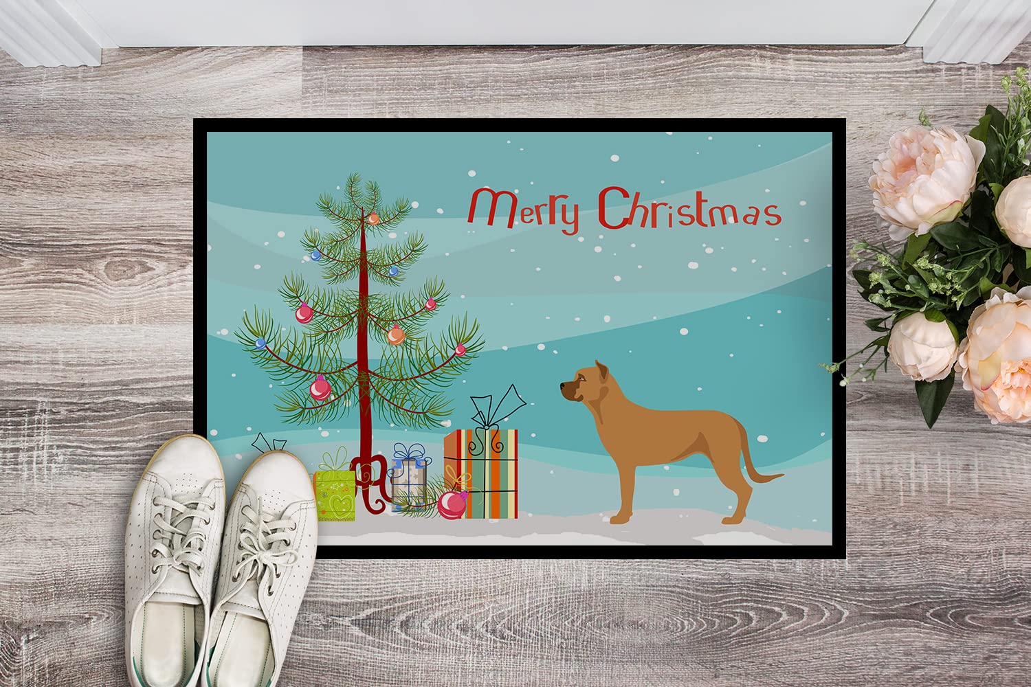 Caroline's Treasures BB8506JMAT Alano Espanol Spanish Bulldog Christmas Doormat 24x36 Front Door Mat Indoor Outdoor Rugs for Entryway, Non Slip Washable Low Pile, 24H X 36W