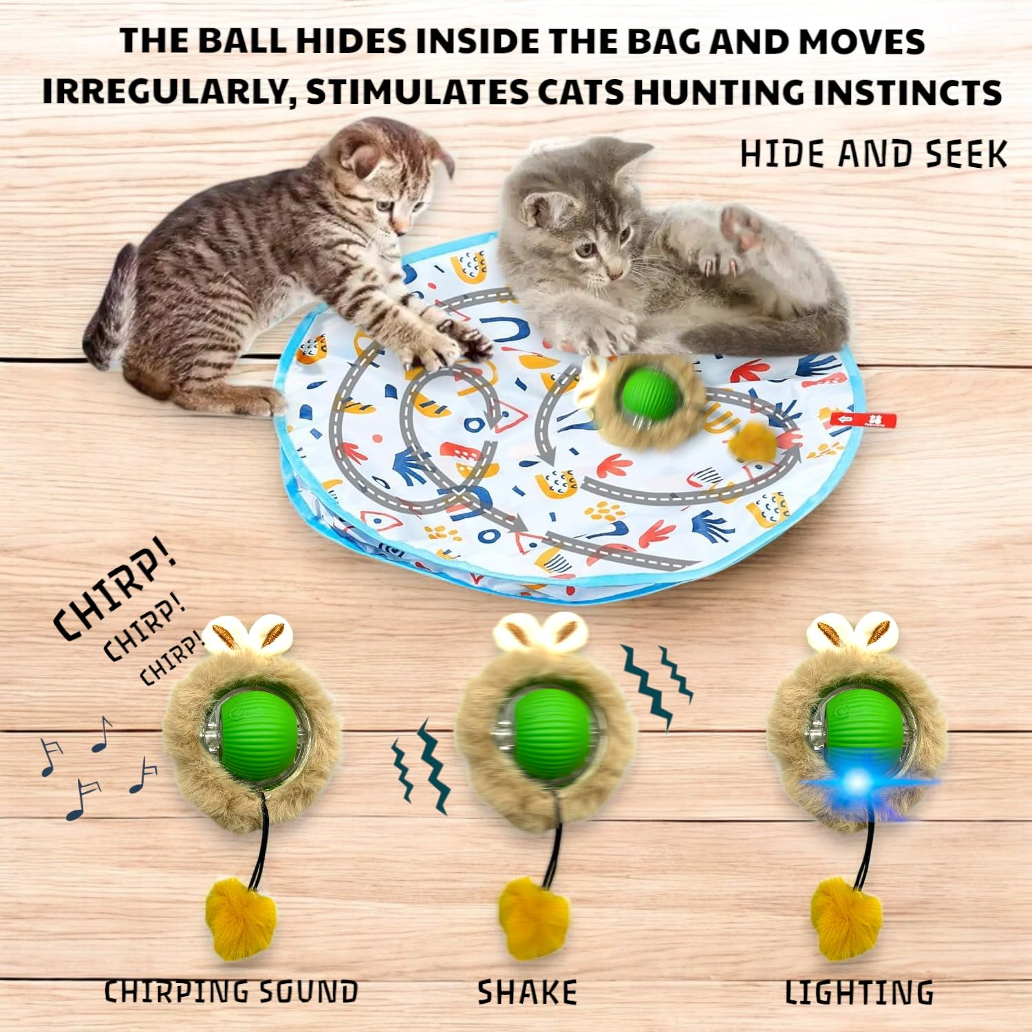 Giocattoli interattivi per gatti, gioco a nascondino con movimento automatico attivato dal movimento, tappetino da gioco da 71 cm, palla a rotolamento rapido in tappetino da gioco per esercizi