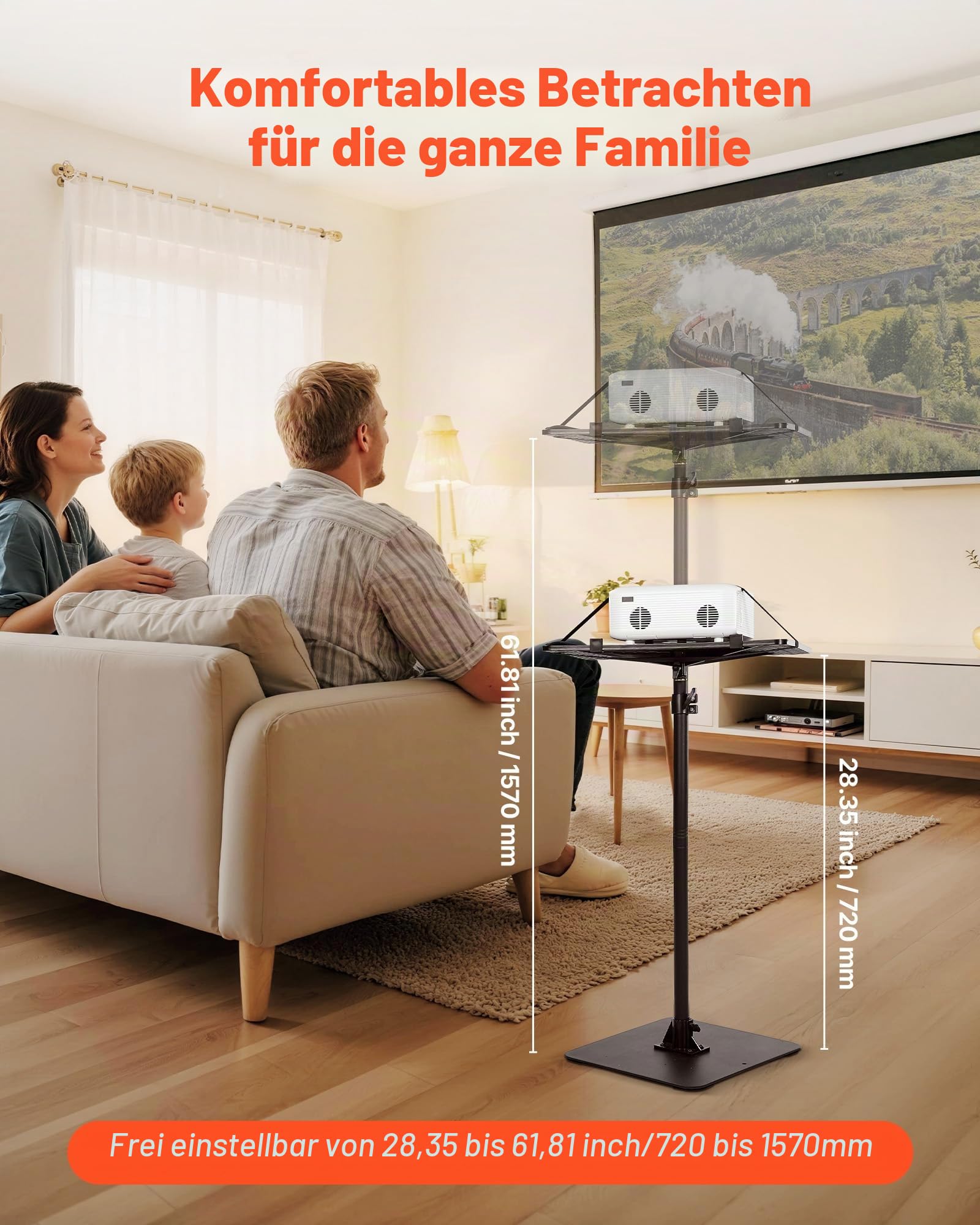 VEVOR Projektorständer Beamer Ständer höhenverstellbar 72-157 cm, 360° horizontal drehbarer Bodenständer für Projektor, multifunktionale Halterung für Meetings, Filme im Freien 30 x 40 x 157 cm