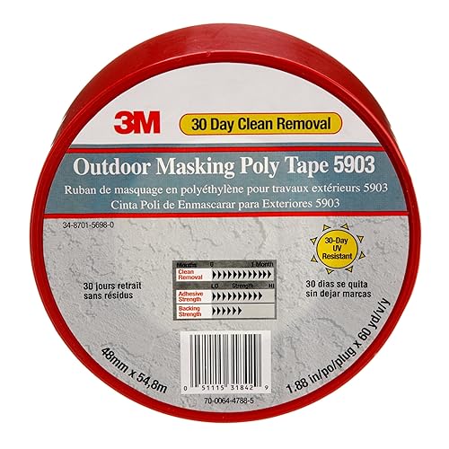 3M 5903 - Cinta de polietileno para construcción exterior, color rojo, 1.88 pulgadas x 60 yardas x 7.5 mil, cinta exterior resistente al agua,