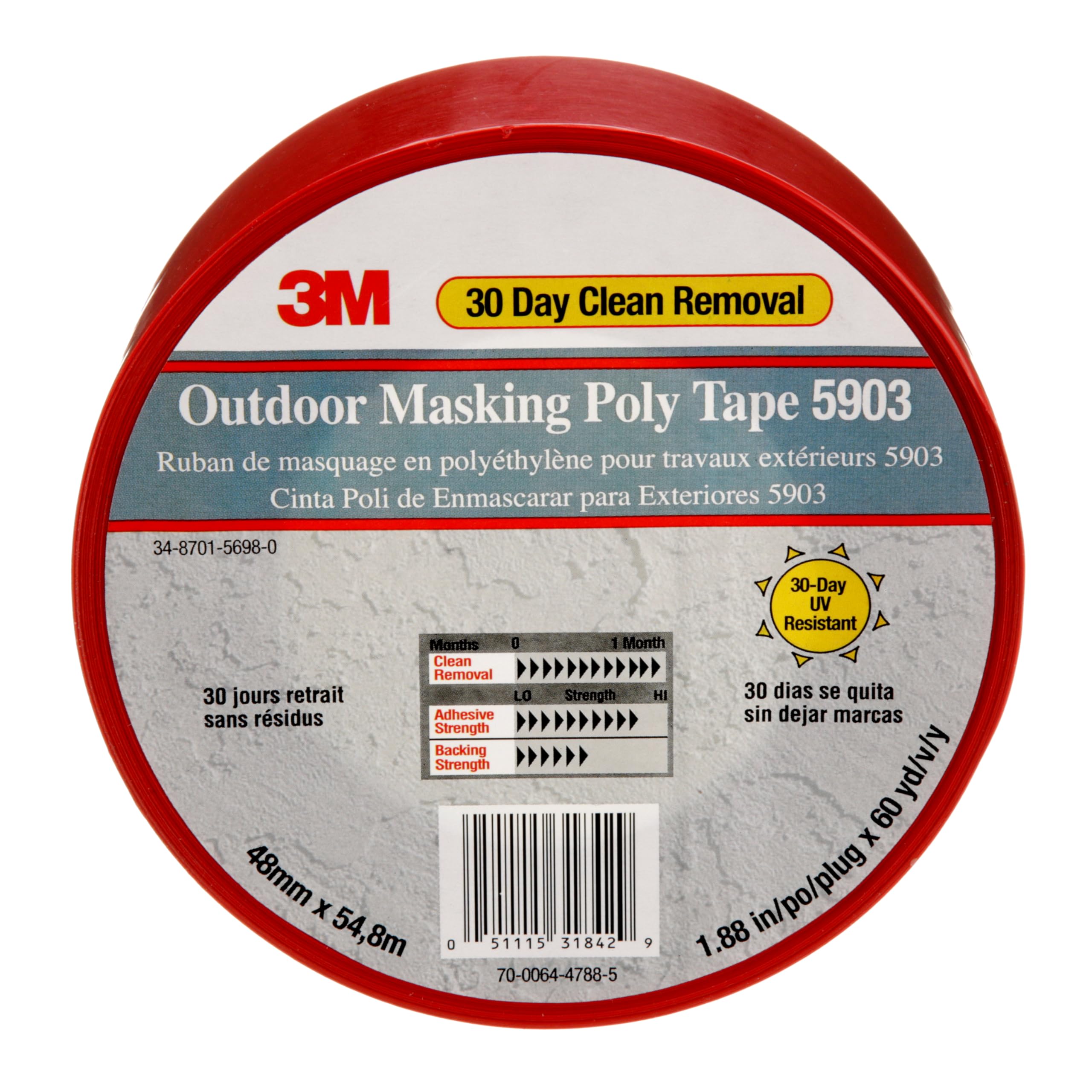 3M Tape exterior Masking Poli 5903 Rojo, 48 mm x 54,8 m (Pack de 1)