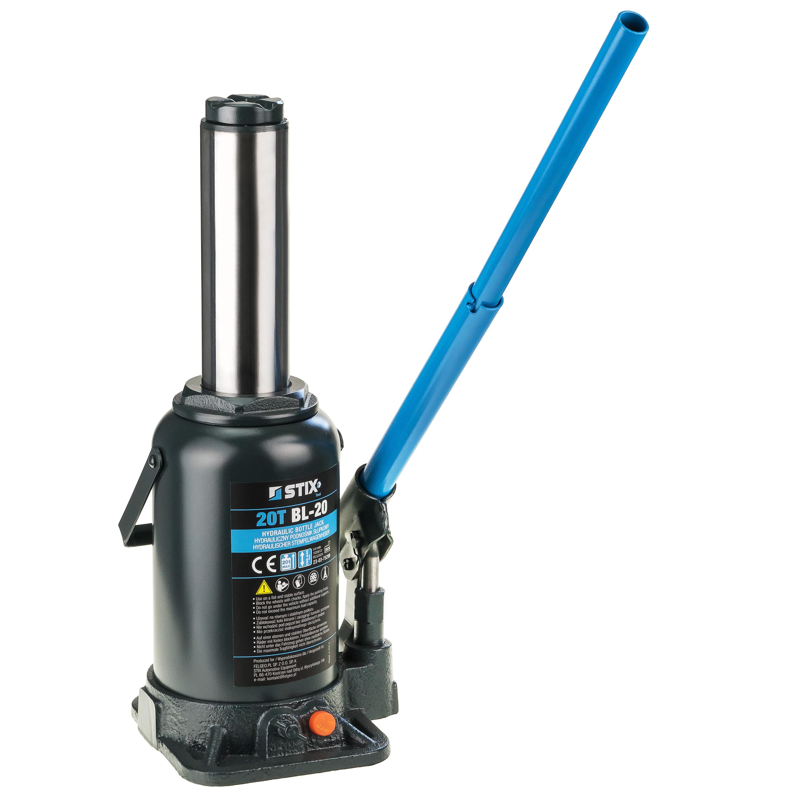 STIX Cric hydraulique à bouteille BL-20, cric à tampon avec une capacité de levage de 20 tonnes, hauteur de levage 235-460 mm, cric compact