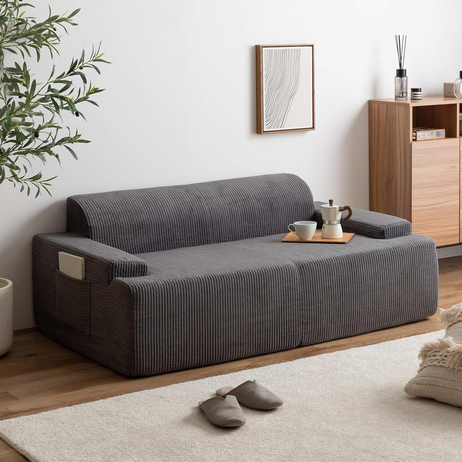 グレー コーデュロイ ソファ 2人掛け lushroom ソファ 2人掛け 3人掛け コーデュロイ ファブリック 無垢材