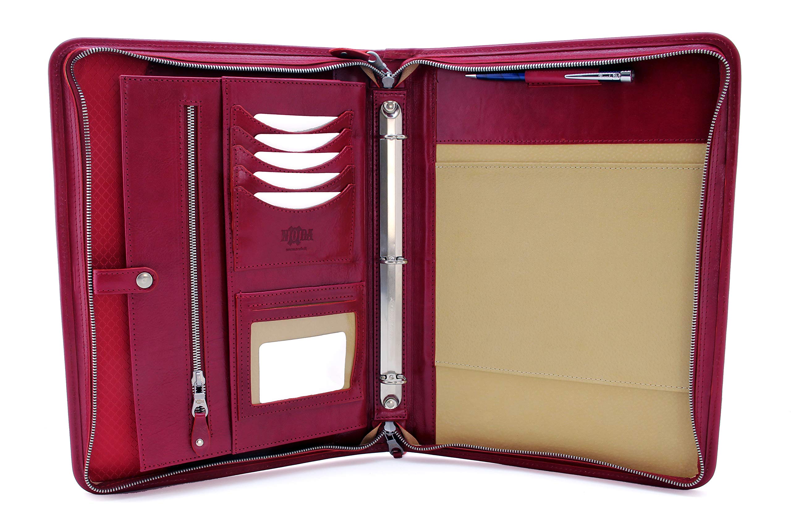 Noda Executive Leather Padfolio 3 raccoglitore ad anelli Professional Business portfolio W/chiusura con cerniera