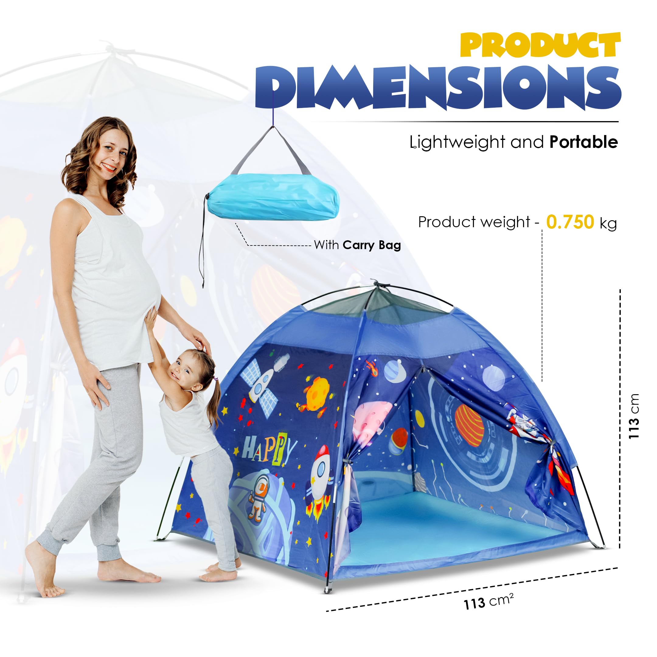 Happy Bear Space Tent House for Kids | Kids Tent House Foldable | Tent for Camping | Toys for 2+ Years Girls and Boys| Light Weight Water Repellent |Play Tent for 2 Person (Space) - Image 3 thumbnail