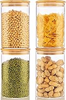Vista 1 de 32oz - Juego de 4 frascos de vidrio con tapas de bambú, recipientes de almacenamiento de vidrio para despensa con tapas herméticas, botes redondos