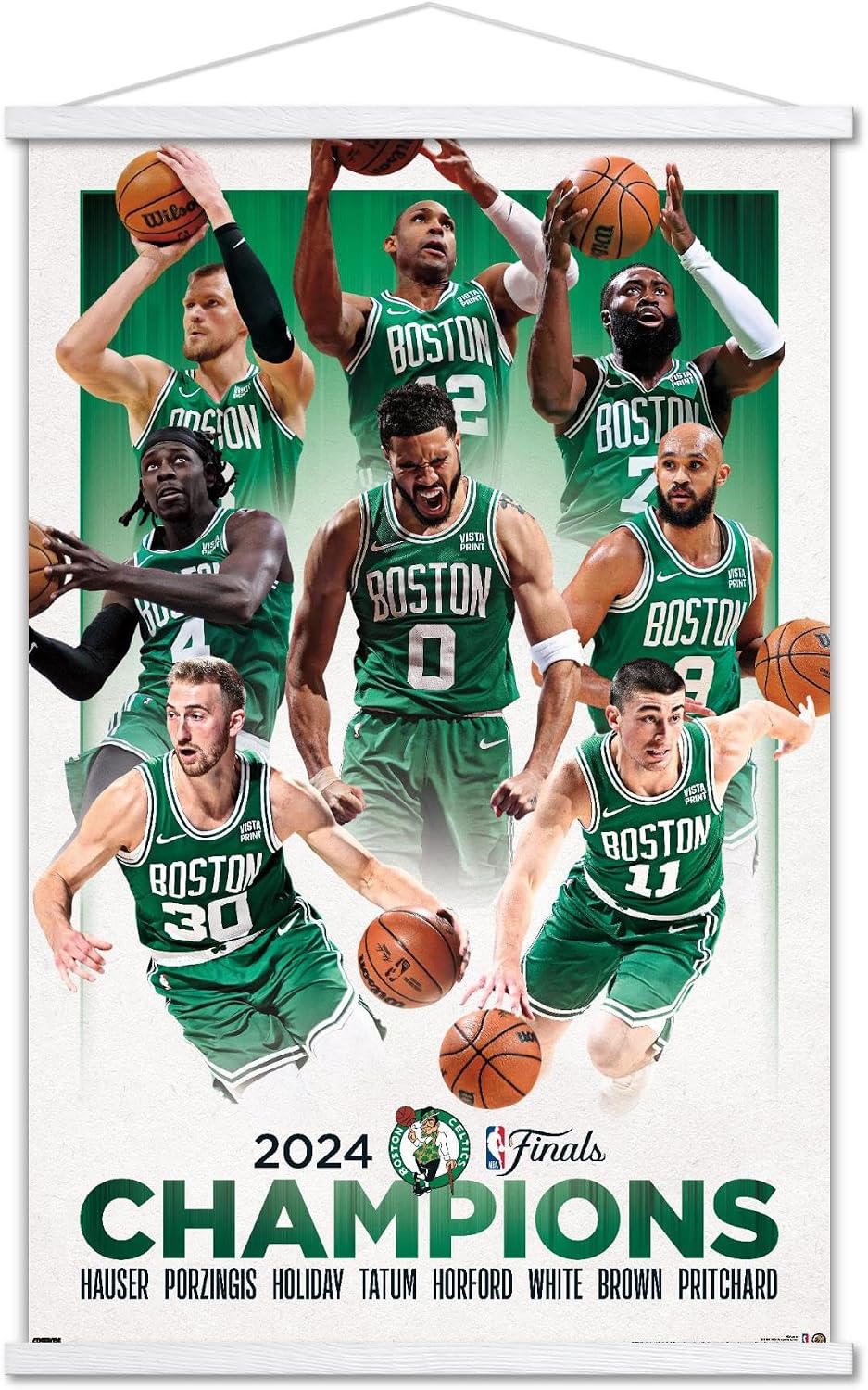 Trends International NBA Boston Celtics - 2024 NBA Finals Champions Wall Poster with Magnetic Frame, 22.37" x 34.00", Premium Print and Beechwood Hanger Bundle