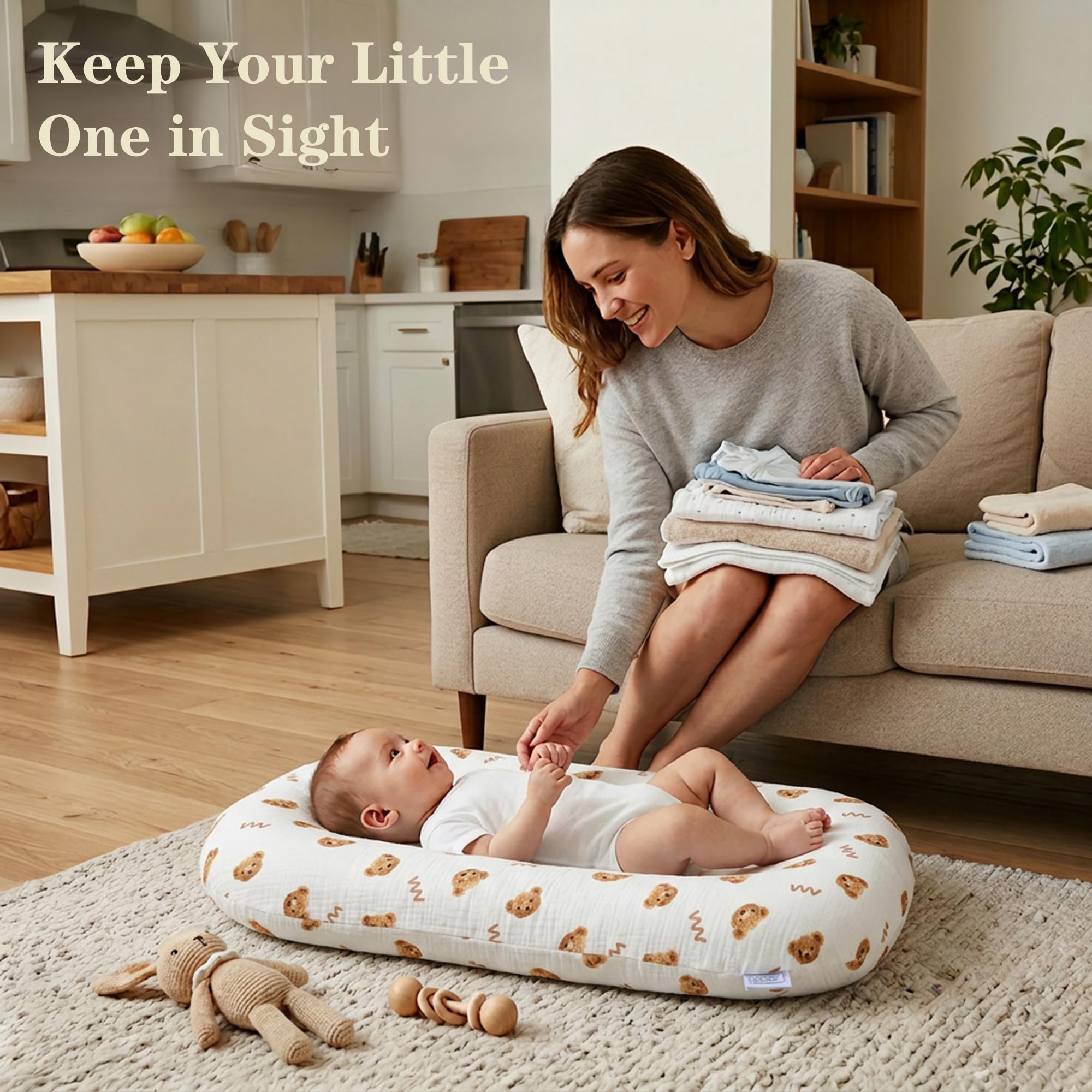 Coussin de soutien infantile – Coussin de soutien pour bébé de 0 à 24 mois, tapis portable pour la maison et les voyages en coton doux, utilisation supervisée, cadeau essentiel pour bébé, blanc (1