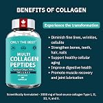 Capsules de Peptides Multi Collagène Premium 3000mg - Types I, II, III, V, X Pour soutenir la peau, les cheveux, les ongles & Oignons - Aide à maintenir des articulations fortes, ligaments, muscles, & Santé digestive - Supplément de collagène hydrolysé 180 Capsules