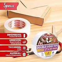 Vista 3 de XFasten Cinta de doble cara transparente, extraíble, 2 pulgadas por 30 yardas, ideal como cinta de envoltura de regalo, para sostener alfombras