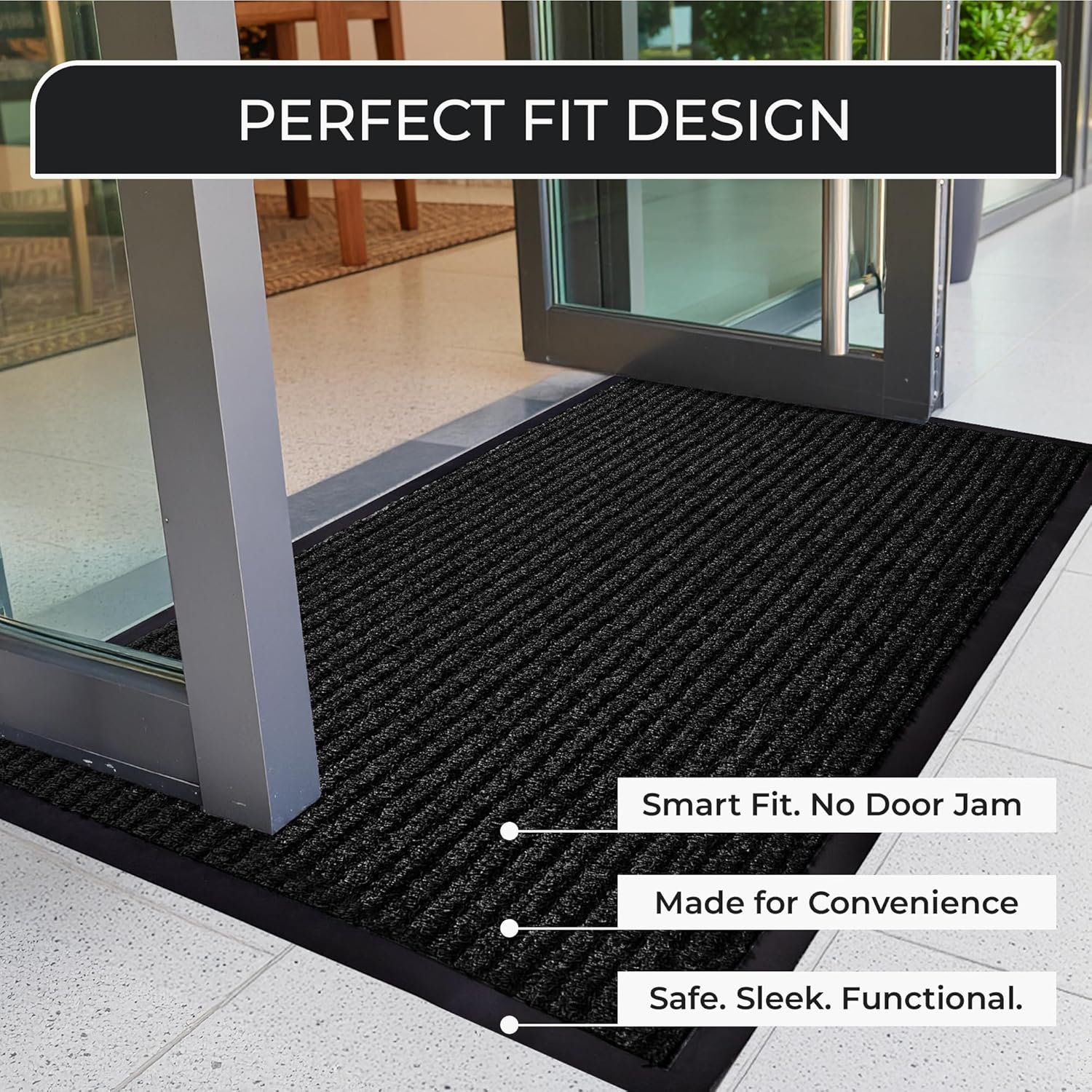 Commercial Door Mat 3'x6' Heavy Duty Industrial Floor Mat for High Traffic Areas, Nonslip Rubber Backing, Large Door Mat for Indoor Entrance or Business Entryway, Black, Made in USA.