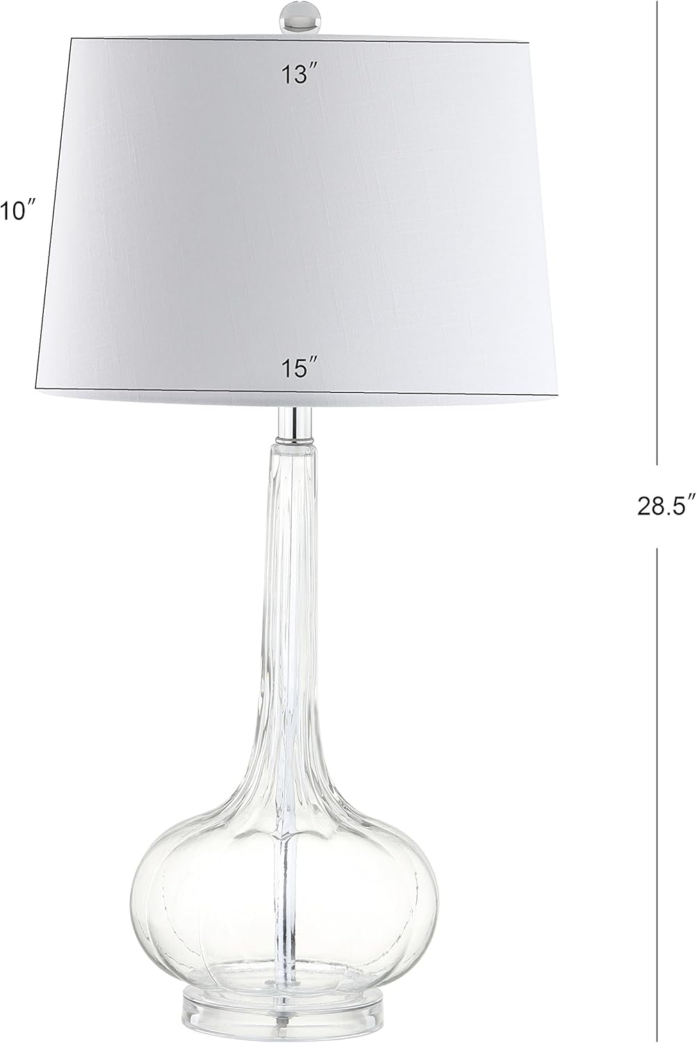 JONATHAN Y 28.5" Clear Glass Teardrop LED Table Lamp Set of 2 for Living Room Bedroom Nightstand, White Linen Shade Modern Transitional Bedside Desk Lamp (JYL1079C-SET2)