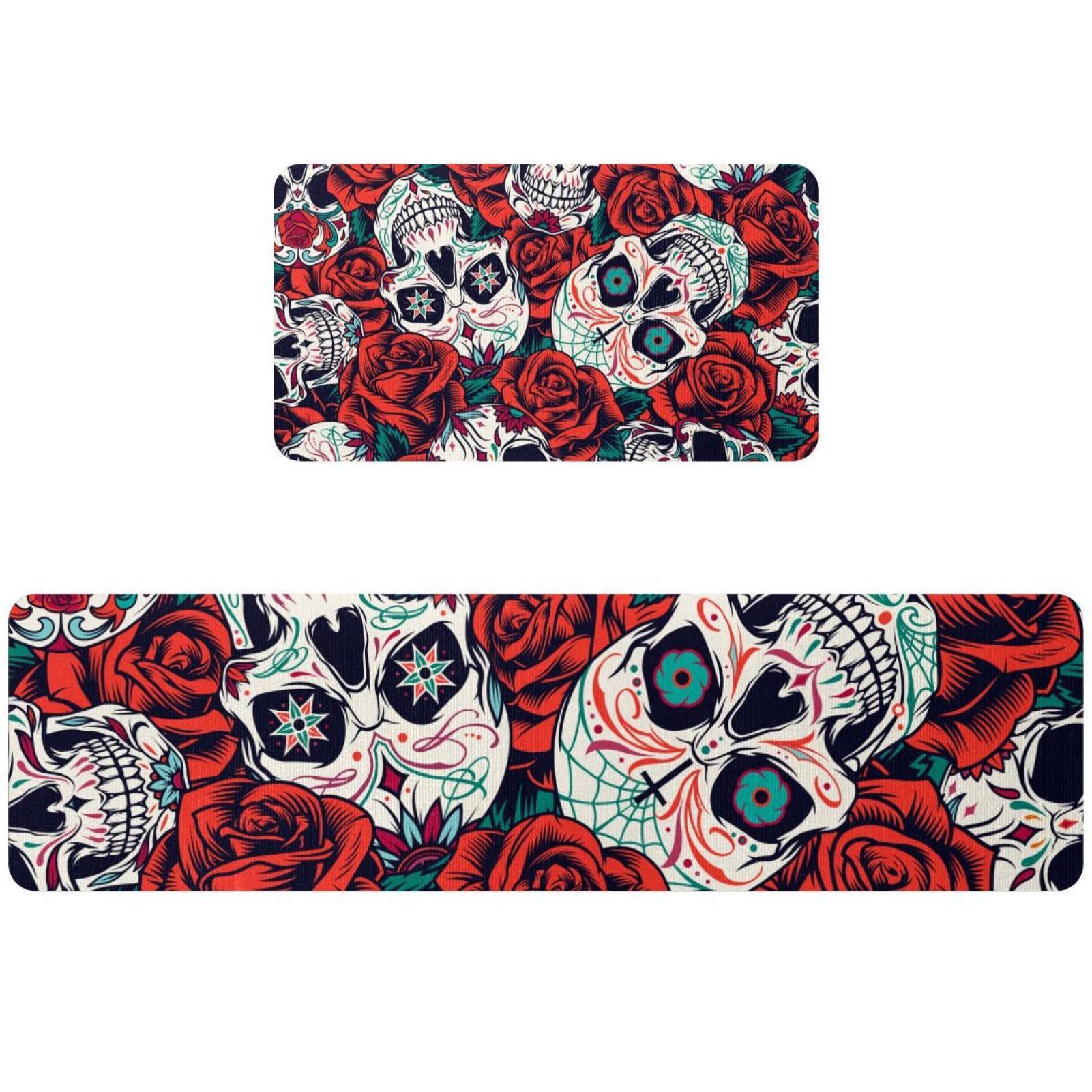 Tapis de cuisine absorbant et antidérapant au motif crâne de sucre lavable
