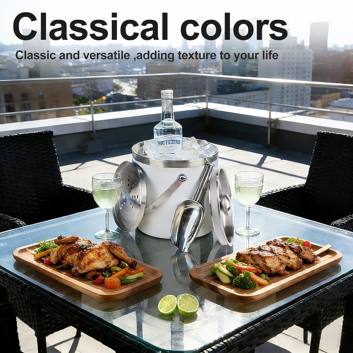 3L Double-Wall Insulated Stainless Steel White Ice Bucket with scoop for Cocktail Bar - Metal Ice Bucket for freezer with Lid for parties,Camping,and More!champagne bucket,bar cart accessories - Image 4