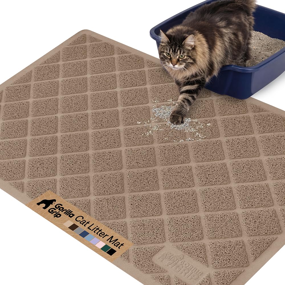 GORILLA GRIP Cat Litter Box Mat, 40x28, Water Resistant, US Designed Kitty Litter Trapping Mats, Easy to Clean, Scatter Control, Less Mess and Clean