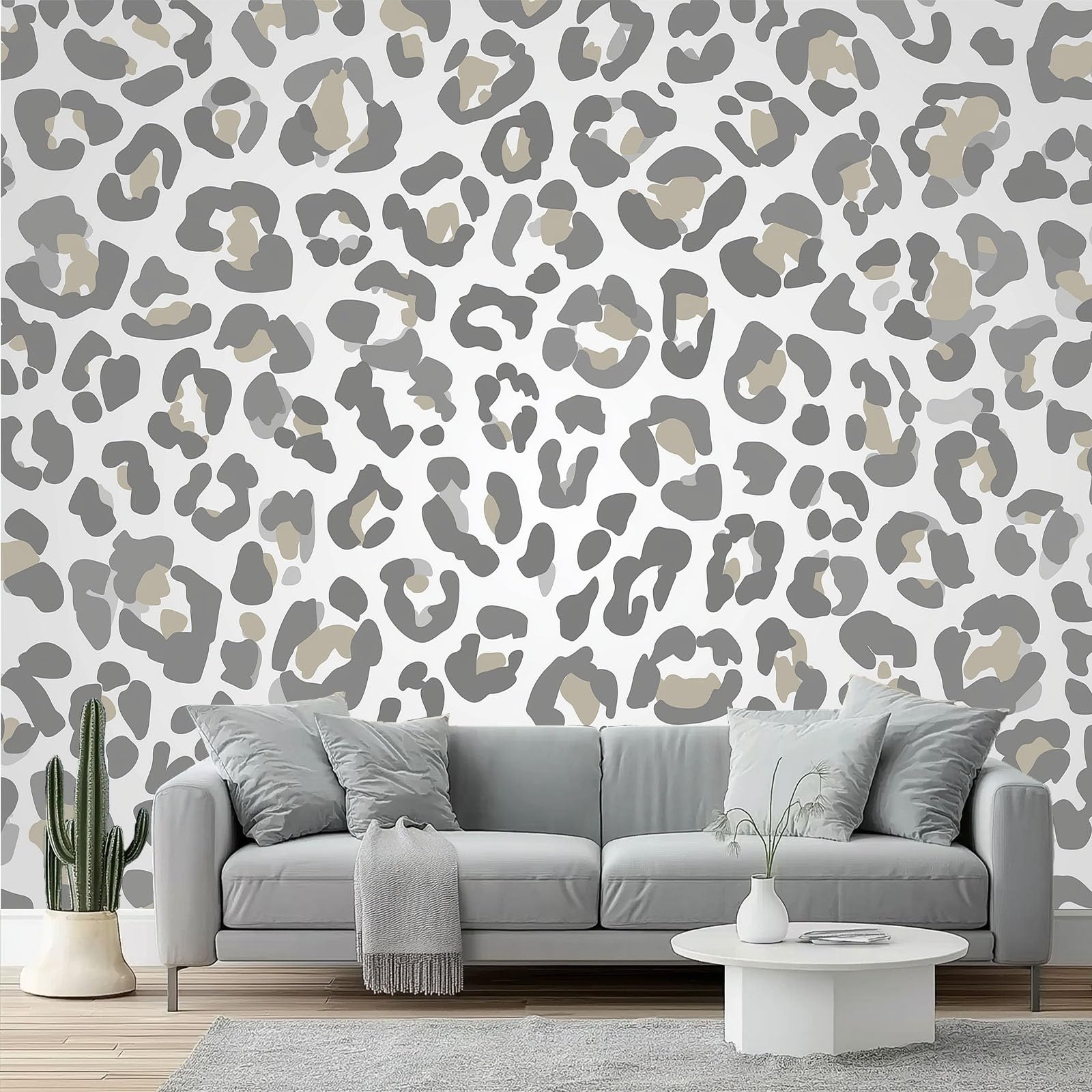 Papel Pintado Camuflaje Animal Manchas De Leopardo Fotomurales No Tejido, 400 x 280 cm Murales Decoración de Pared, Papel Pintado Tejido No Tejido Personalizado Para Salón Dormitorio, Gris