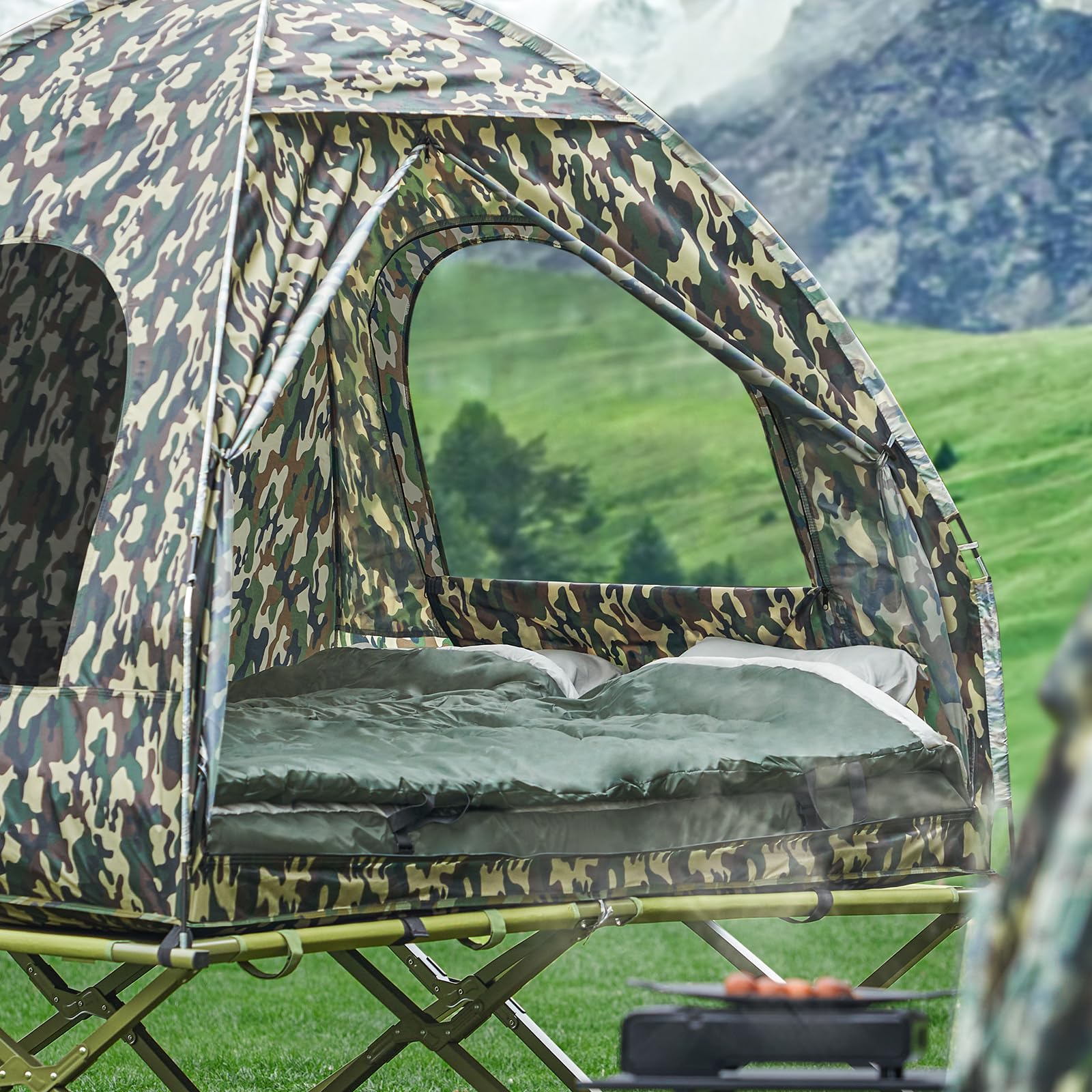 SoBuy Feldbett mit Zelt Schlafsack Wurfzelt Matratze und Zubehr Zelt 2  Person 2 Mann Zelt Feldbett 4in1-Zelt mit Campingliege Tarnfarbe BHT ca.  193x188x145cm OGS32-L-TN : Amazon.de: Sport & Freizeit
