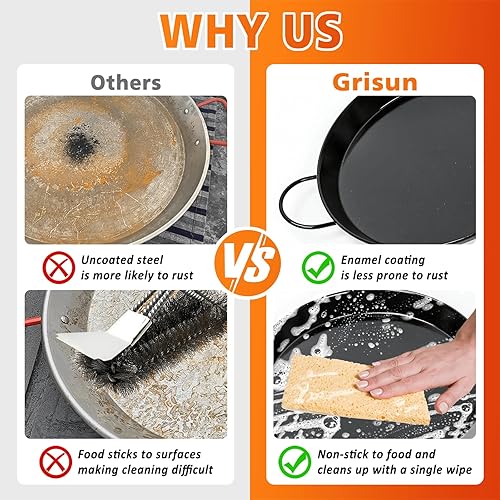 Miniatura 5 de GRISUN Paella Pan de 22 pulgadas  Sartén esmaltada para 16 porciones  Sartén antiadherente para auténticos platos españoles  Sartén esmaltada ideal