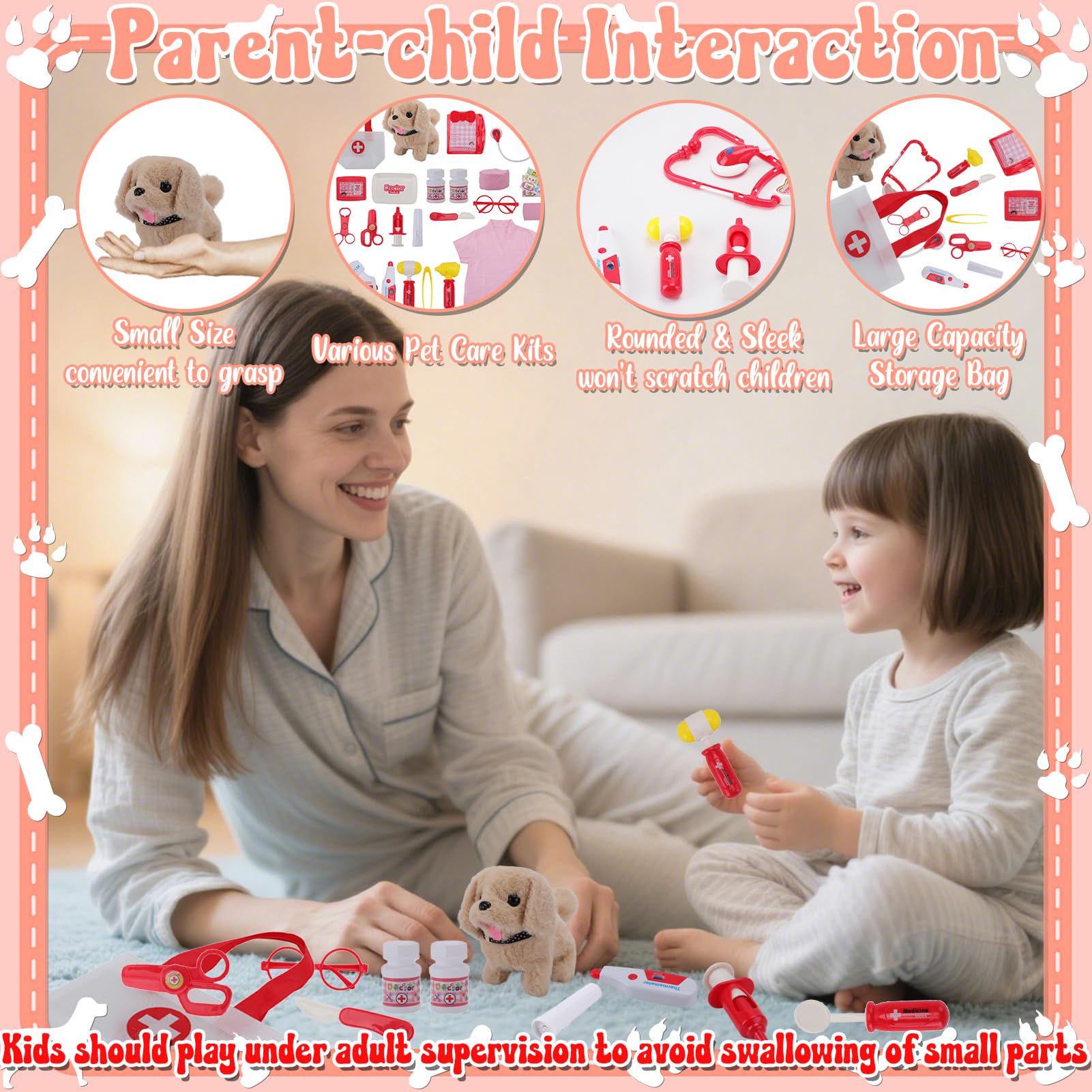 TEUVO Valigetta Medica per Bambini, in Legno, per Veterinario, per Bambini, con Camice Medico, Vero Stetoscopio, Termometro, Veterinario Pratica Giochi di Ruolo Giocattolo Regalo 2 3 4 5 6 7 8 Anni