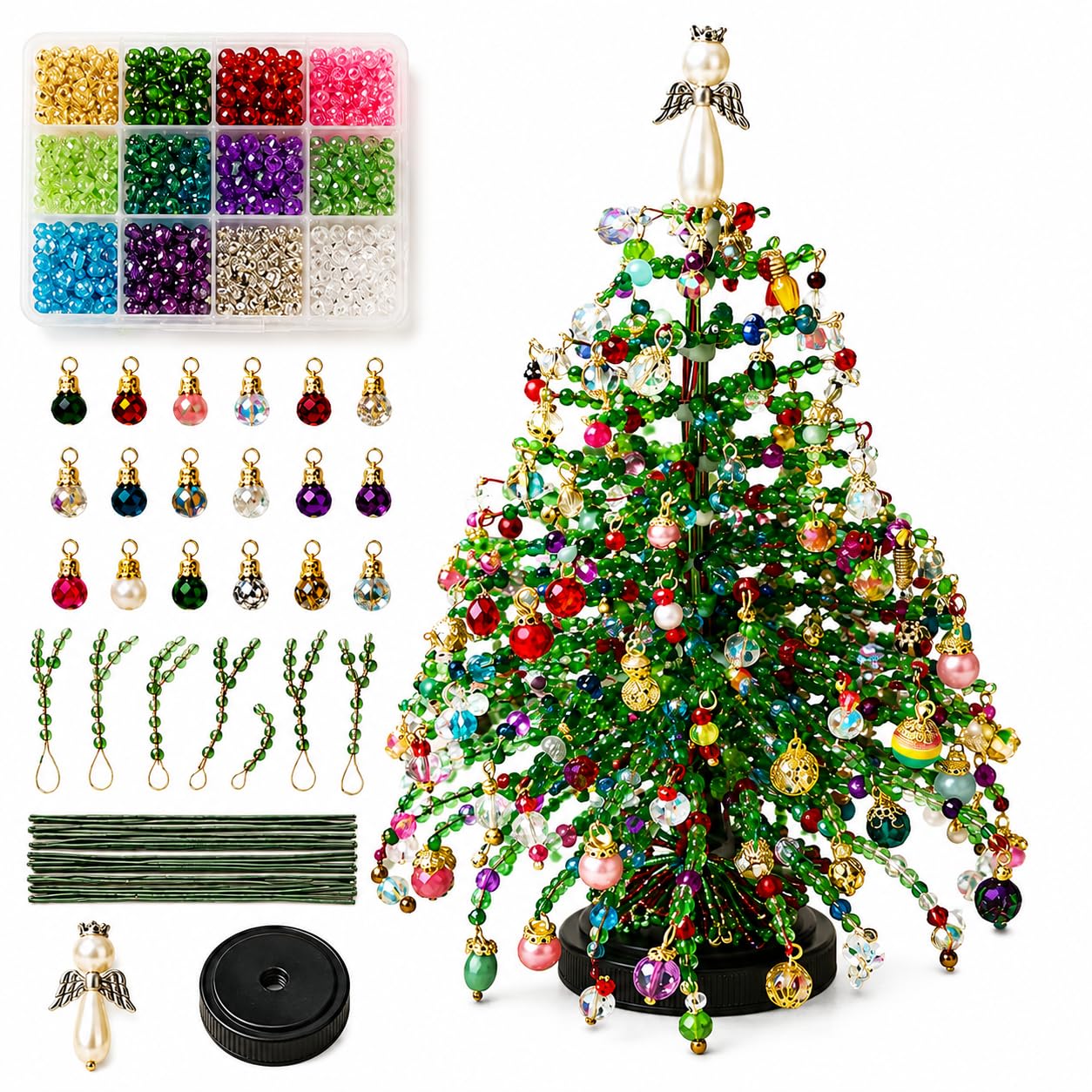 DIY Beaded Christmas Tree Kit, with Colorful Beads & Ornaments (#A) — image 1