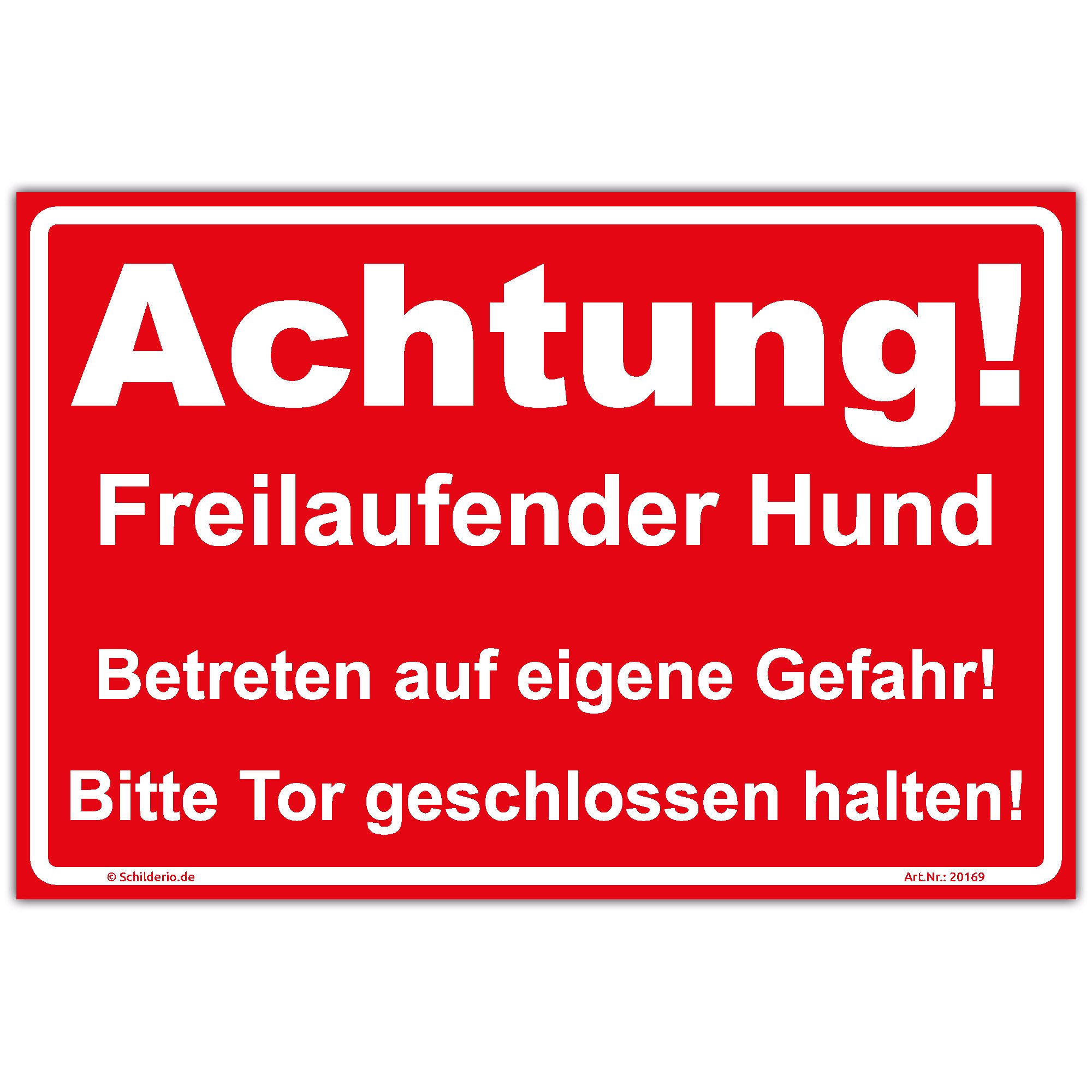 Schild Achtung Freilaufender Hund Hinweisschild 600x400mm rot, stabile Aluminiumverbundplatte 3mm stark, inkl. 4 Eckbohrungen
