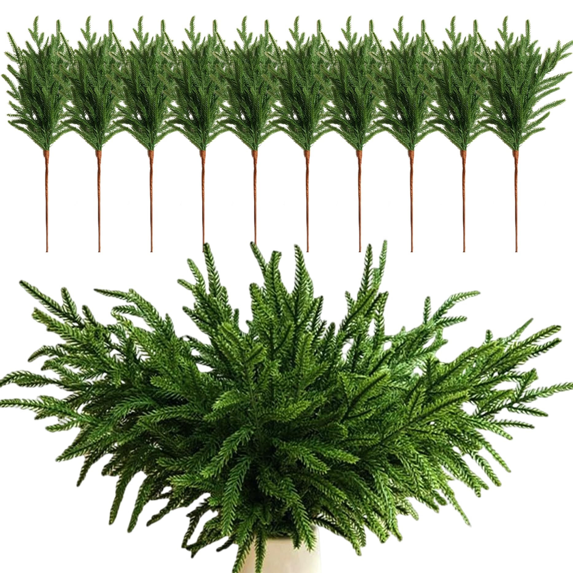 Guirlande de Noël en plastique avec tiges pin du Norfolk 18 pouces pour décor végétal