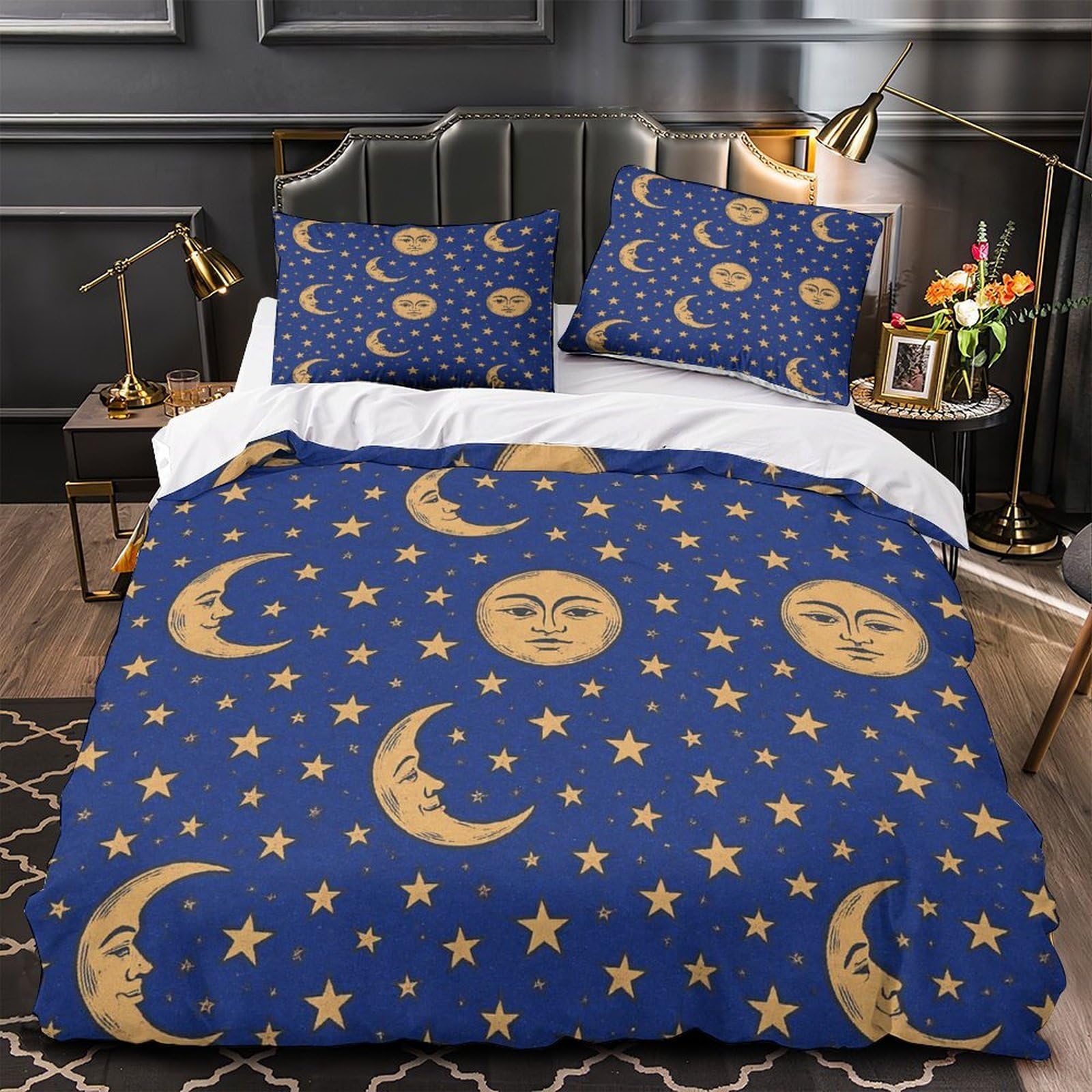 Housse de couette lune et soleil microfibre 200x200 parure de lit adulte et enfant