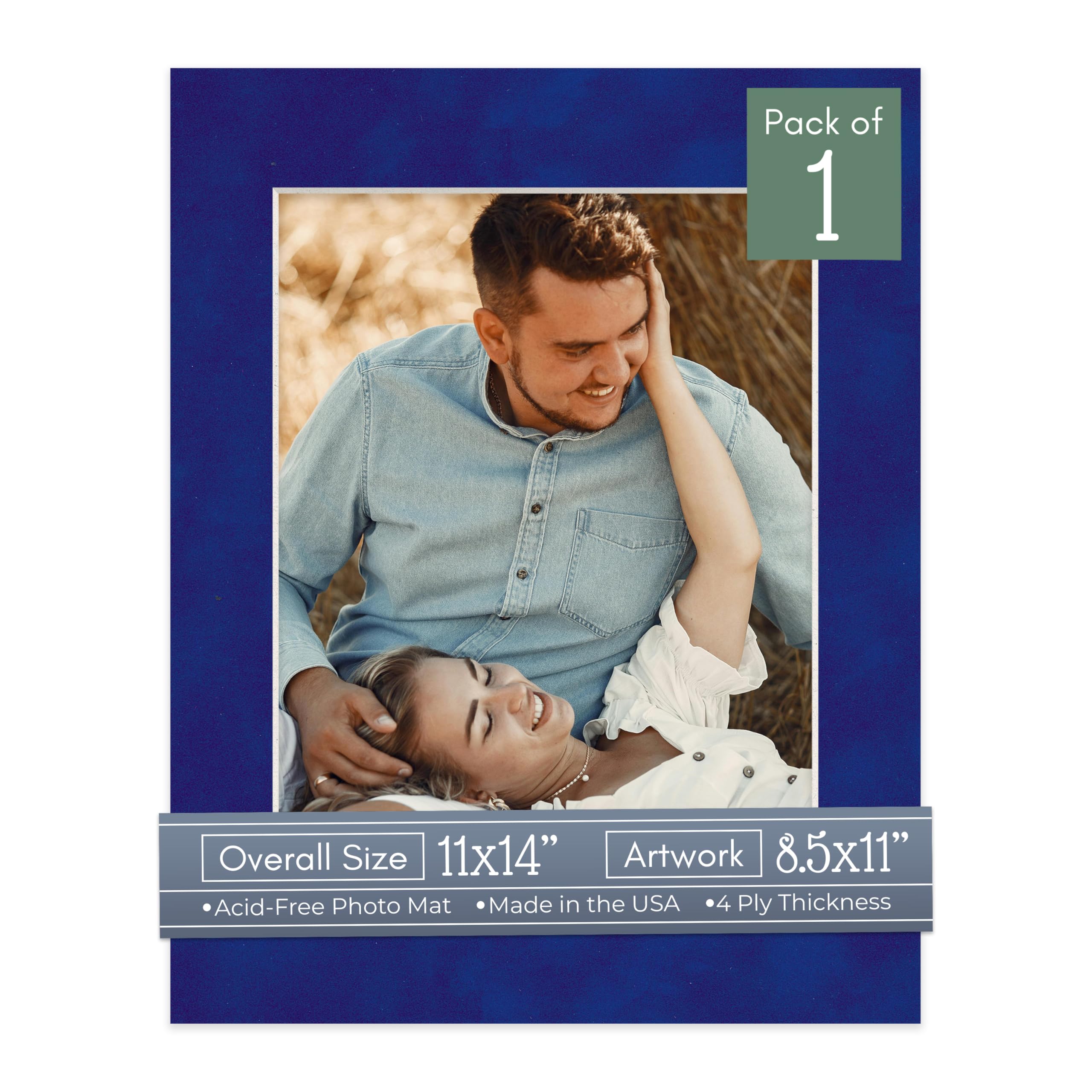 Royal Blue Suede Acid Free 11x14 Picture Frame Mats with White Core Bevel Cut for 8.5x11 Pictures - Fits 11x14 Frame - One Mat - with Bag & Backing-image-9