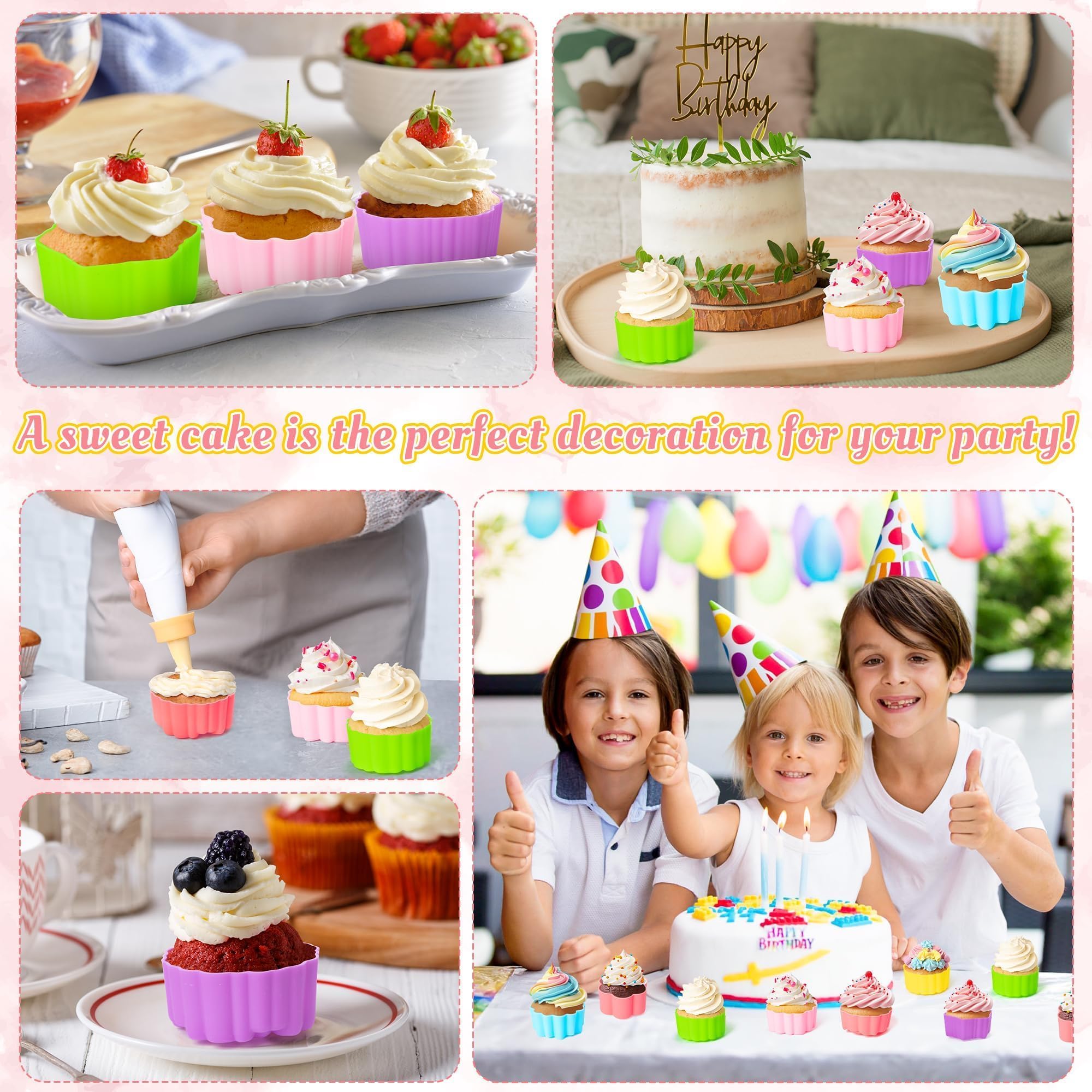 R HORSE Cupcake-Förmchen aus Silikon, bunt, Blumenform, antihaftbeschichtet, wiederverwendbar, Muffinförmchen für Pfanne, Backofen, Mikrowelle, Geschirrspüler, 60 Stück