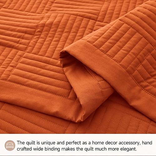 Miniatura 6 de Lavsiry Juego de edredón naranja quemado, tamaño individual, colcha ligera de verano con patrón cuadrado, juego de ropa de cama de microfibra suave