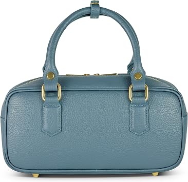 Italian Real Leather Top-Handle Crossbody Bag for Women with Rectangular Shape | Compact Structured Everyday Purse Denim