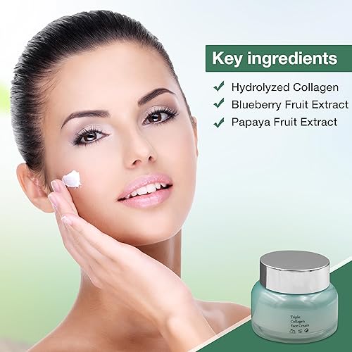 Miniatura 2 de Crema facial orgánica de triple colágeno antienvejecimiento para el cuidado de la piel, 1.7 fl oz, hidratante reafirmante con ingredientes naturales