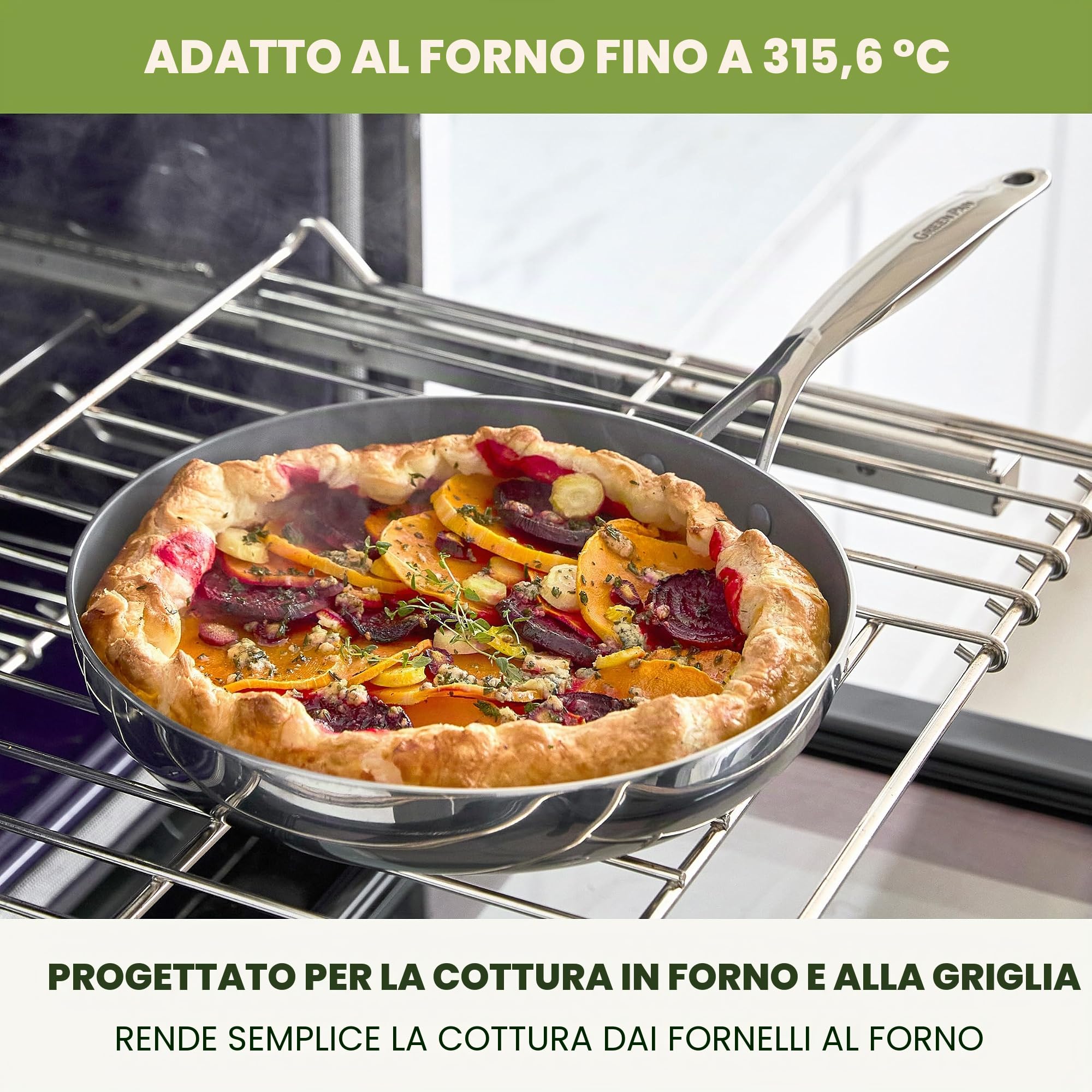 Greenpan Valencia Pro - Set di padelle in acciaio inox a tre strati da 20,3 cm e 25,4 cm, rivestimento in ceramica sana antiaderente senza PFA, senza PFOA, pentole multirivestite, induzione,