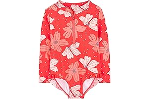 Girls' Sun Protection Long Sleeve Rash Guard Zip One-Piece Swimsuit
