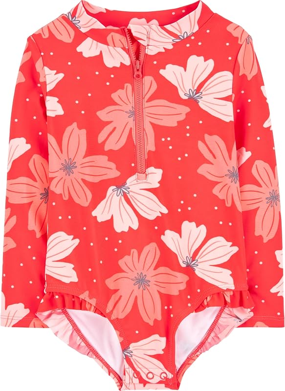 Simple Joys by Carter's Traje de baño de una pieza con cremallera de manga larga para niñas