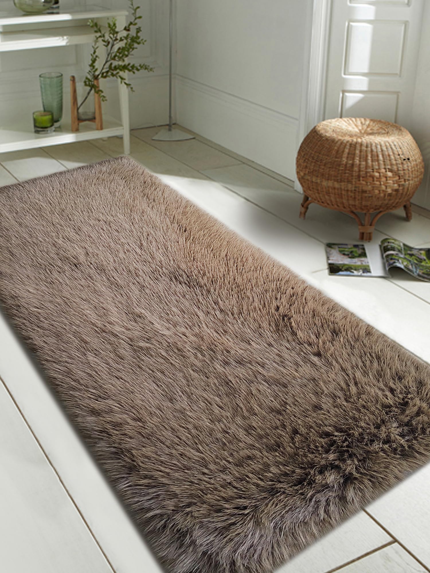Obsessions Polyester Shaggy Bedside Runner, Brown, 60x150 cm-image-21