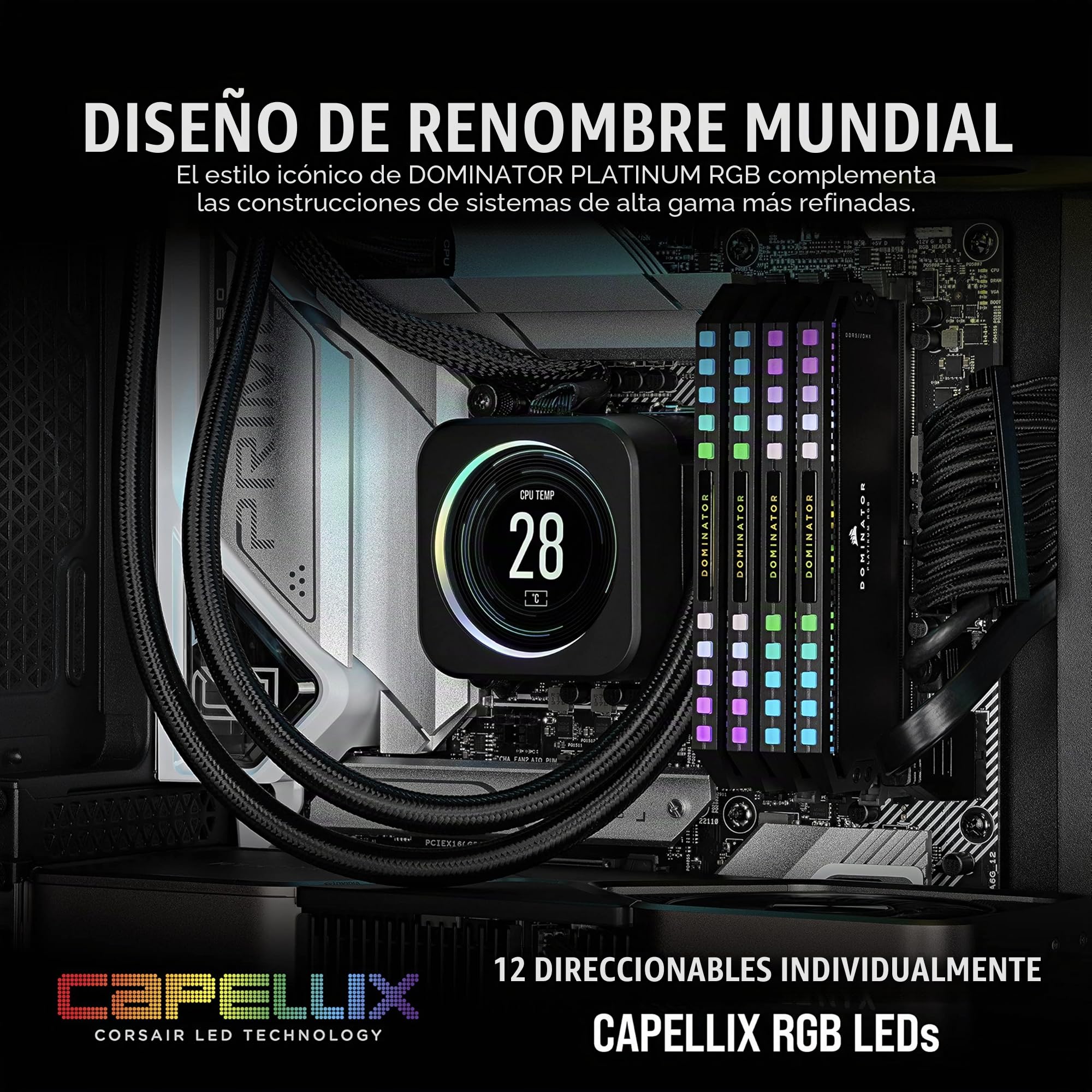 Corsair Dominator Platinum RGB DDR5 64 GB (2x32 GB) 5600MHz C40 Memoria per Desktop (Regulación de Voltaje integrada, Refrigeración DHX patentada, 12 Leds RGB CAPELLIX, Optimizadas para Intel) Negro