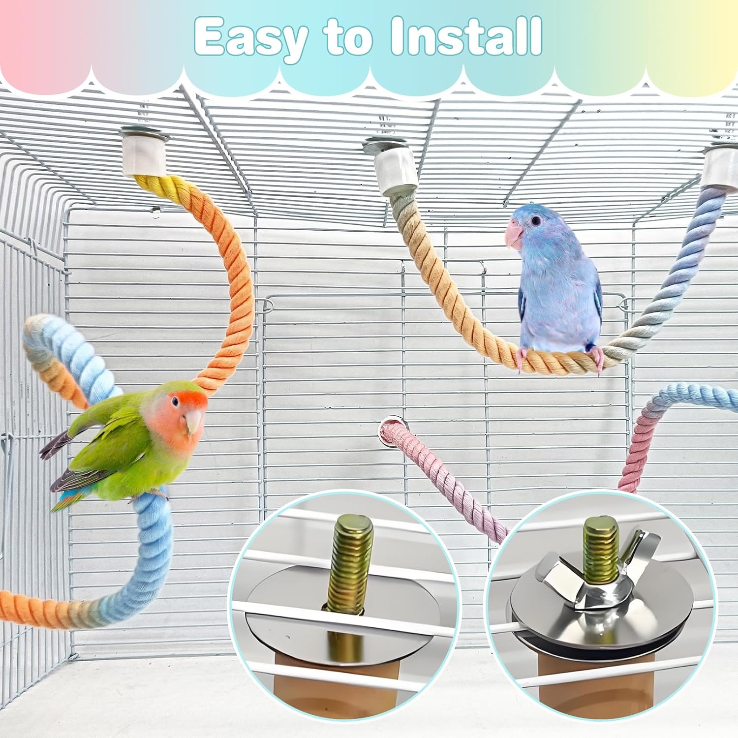 BNOSDM White Stainless Steel Bird Feeding Bowl and Bird Rope Perches Toy for Parrot