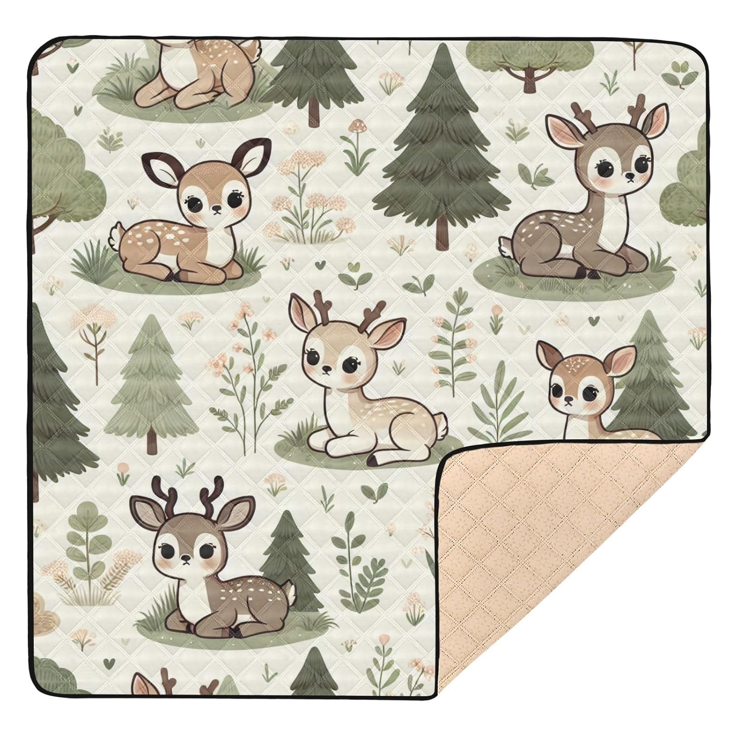Baby Play Mat - 50" X 50" Baby Play Mats for Playpen & Floor, Cute Deer Soft Foam Crawling Mat for Babies and Toddlers Infants, Foldable Waterproof, Machine Washable