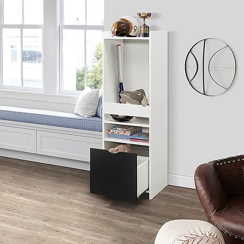 Kings Brand Furniture - Estantería para niños de 2 estantes Anne con cajón, organizador de almacenamiento de juguetes, color blanco