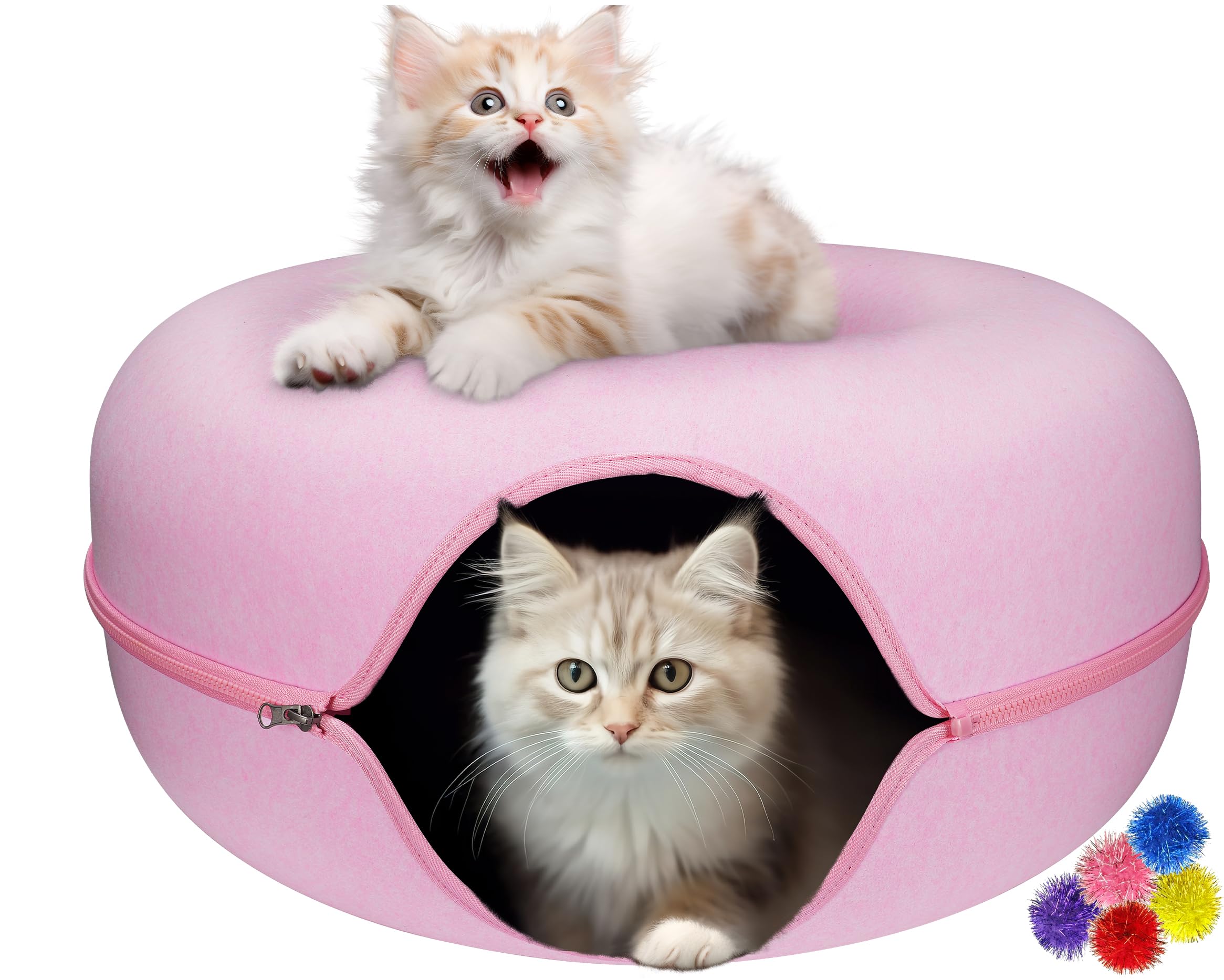 MAMI&BABI Cat Cave for Indoor Cats, Cat Donut Cat Tunnel Bed, Scratch Resistant Cat Toys for Medium Cats up to 9 lbs